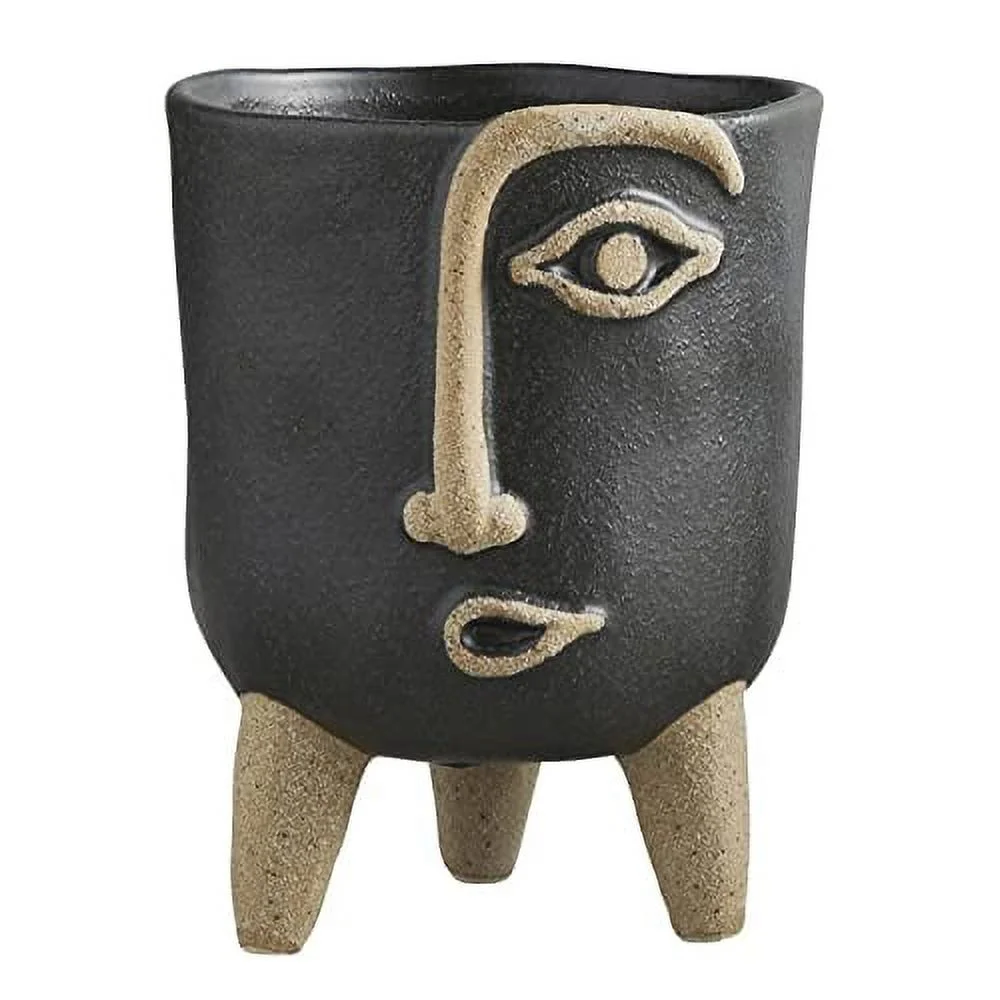 47th & Main Modern Textured Footed Ceramic Planter for Flowers Succulents and Other Small Plants, Large, Face