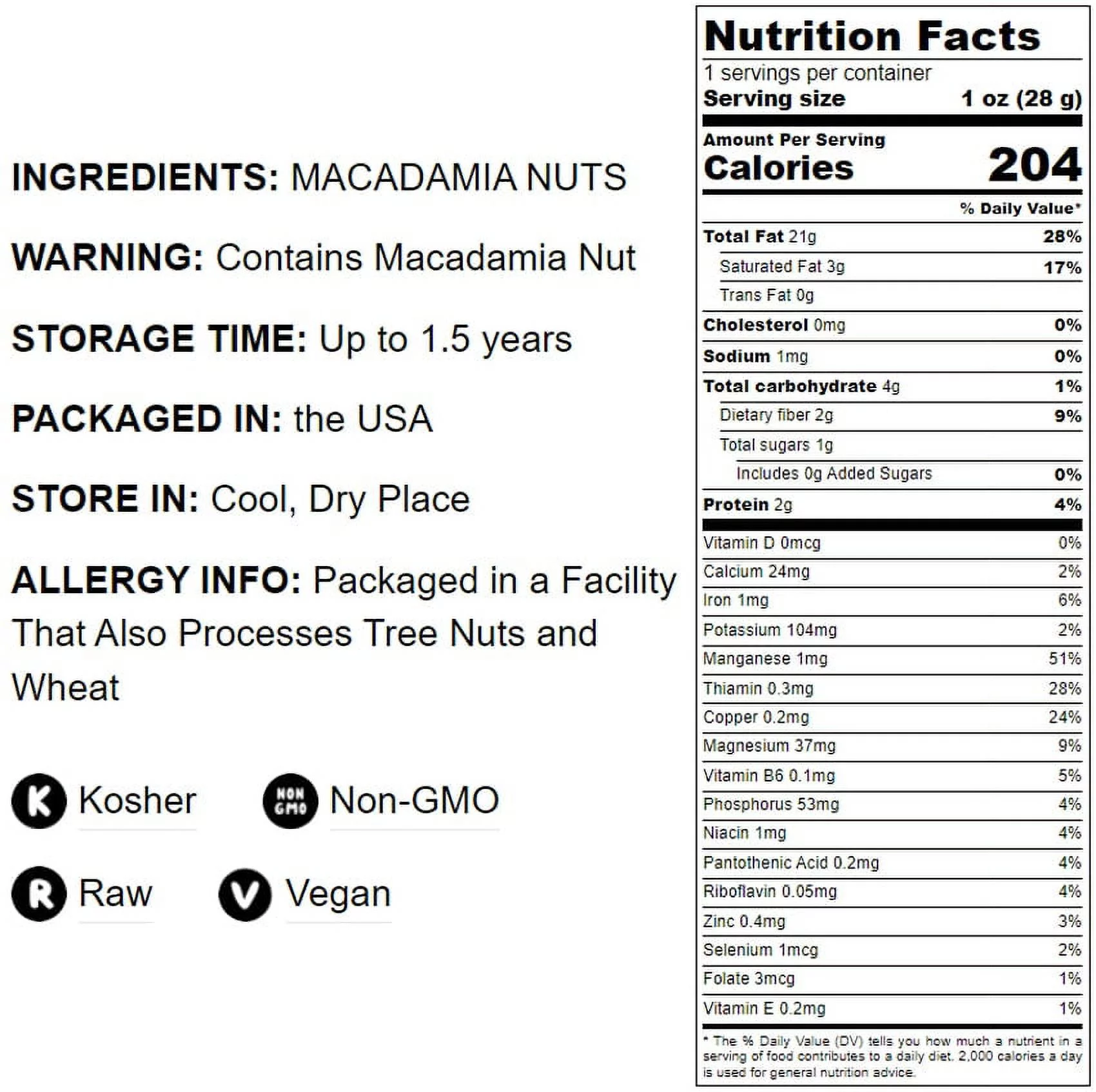 Food to Live, Whole Macadamia Nuts, 1 Pound, Non-GMO, Kosher