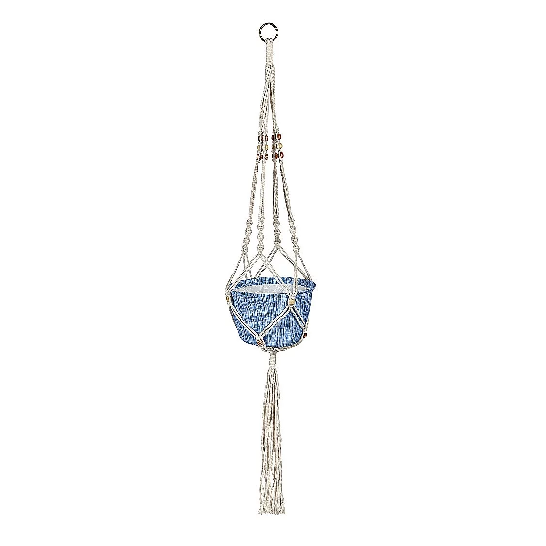 Olivia Fabric Planter with Macrame Holder, Blue