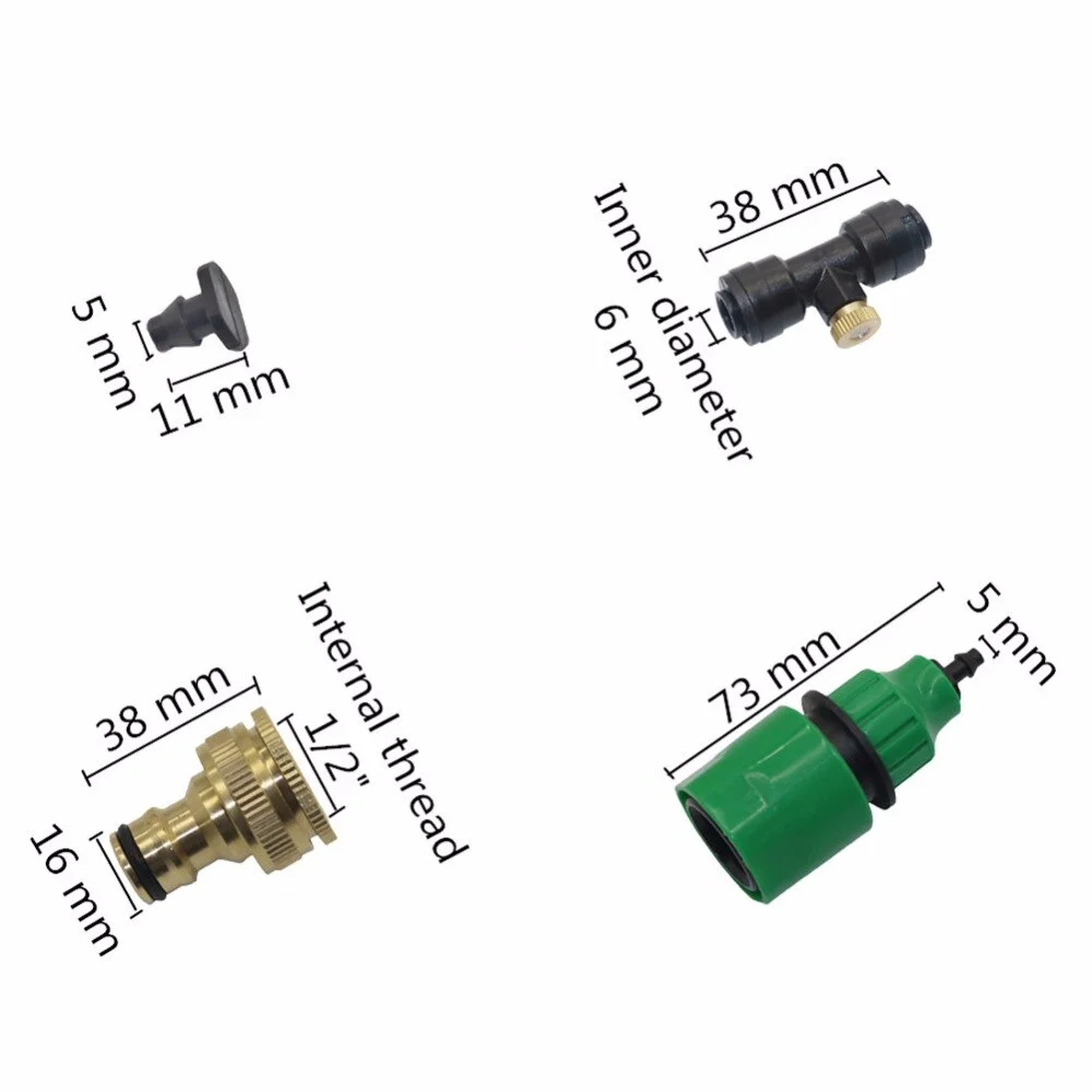 DIY garden Drip Irrigation System sprinkler Garden Hose Kits mist system 10m 4/7mm hose 15 Pcs low pressure nozzle with tees