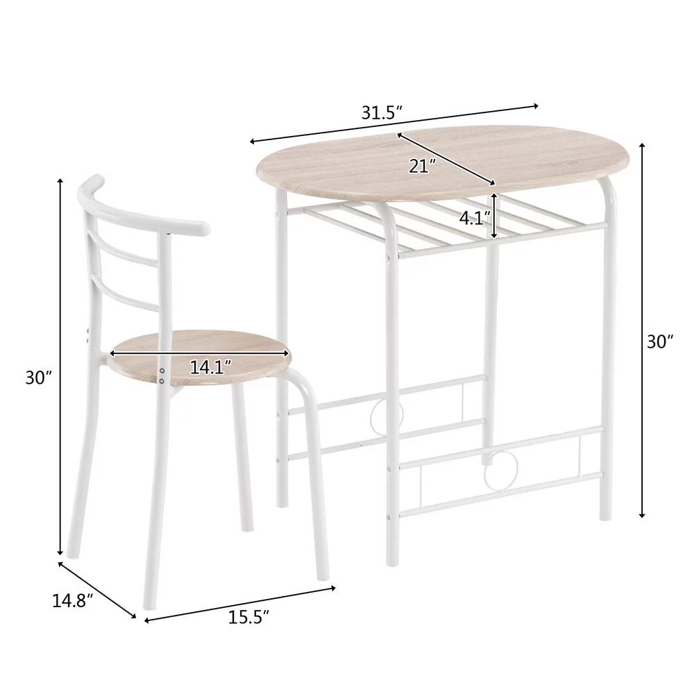 SamyoHome 3-Piece Wooden Round Table & Chair Set for Kitchen, Dining Room, Compact Space Metal Frame White