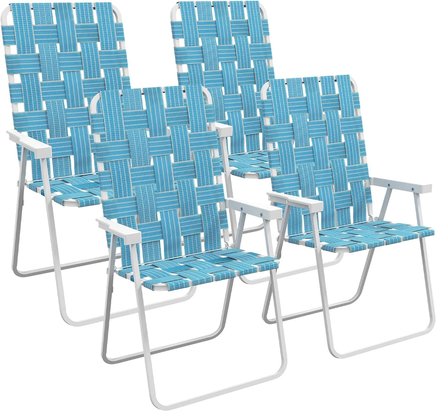 Outsunny Set of 4 Patio Folding Chairs, Classic Outdoor Camping Chairs, Portable Lawn Chairs for Camping, Garden, Pool, Beach, Backyard w/Armrests, Blue