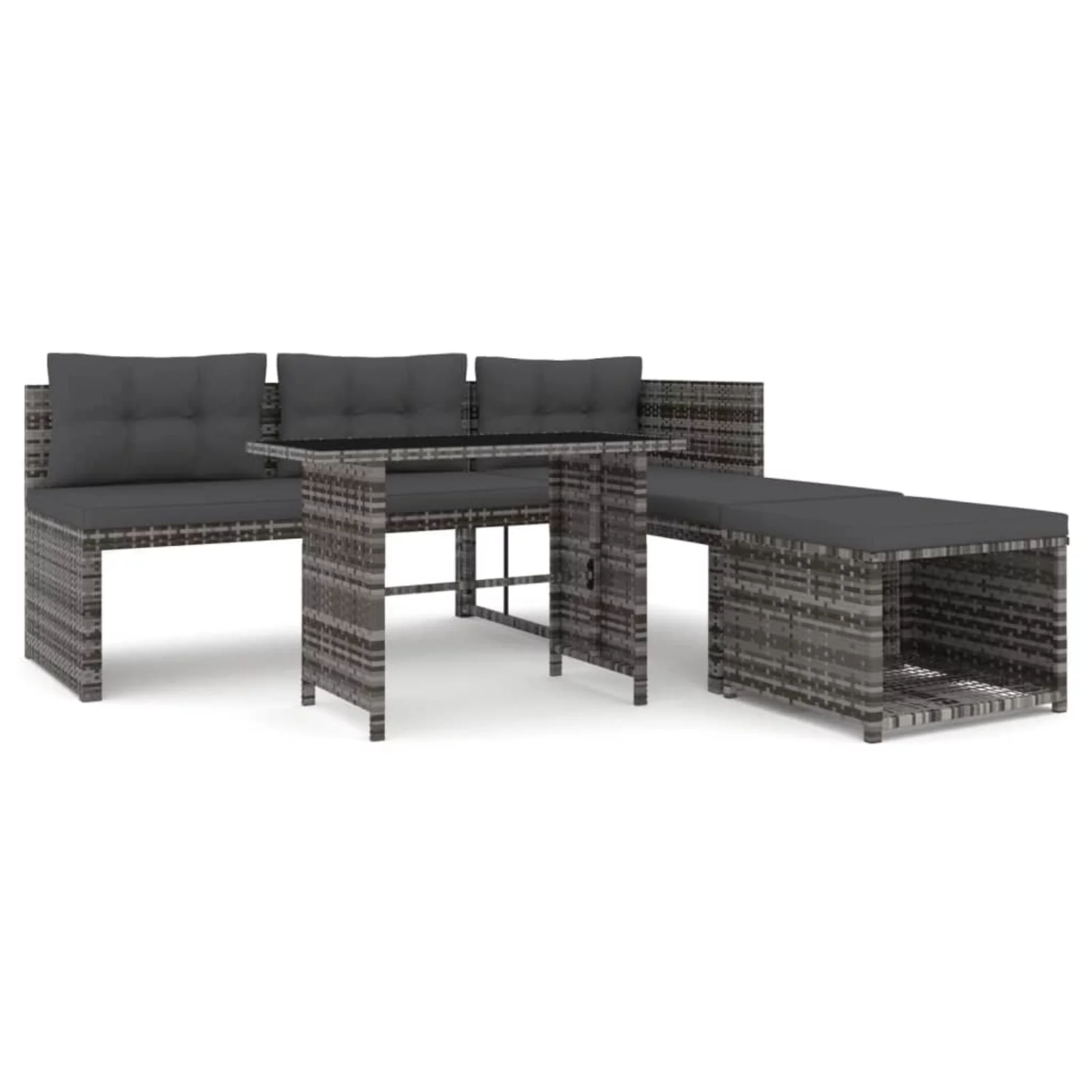 Anself 4 Piece Patio Dining Set with Cushions Gray Poly Rattan