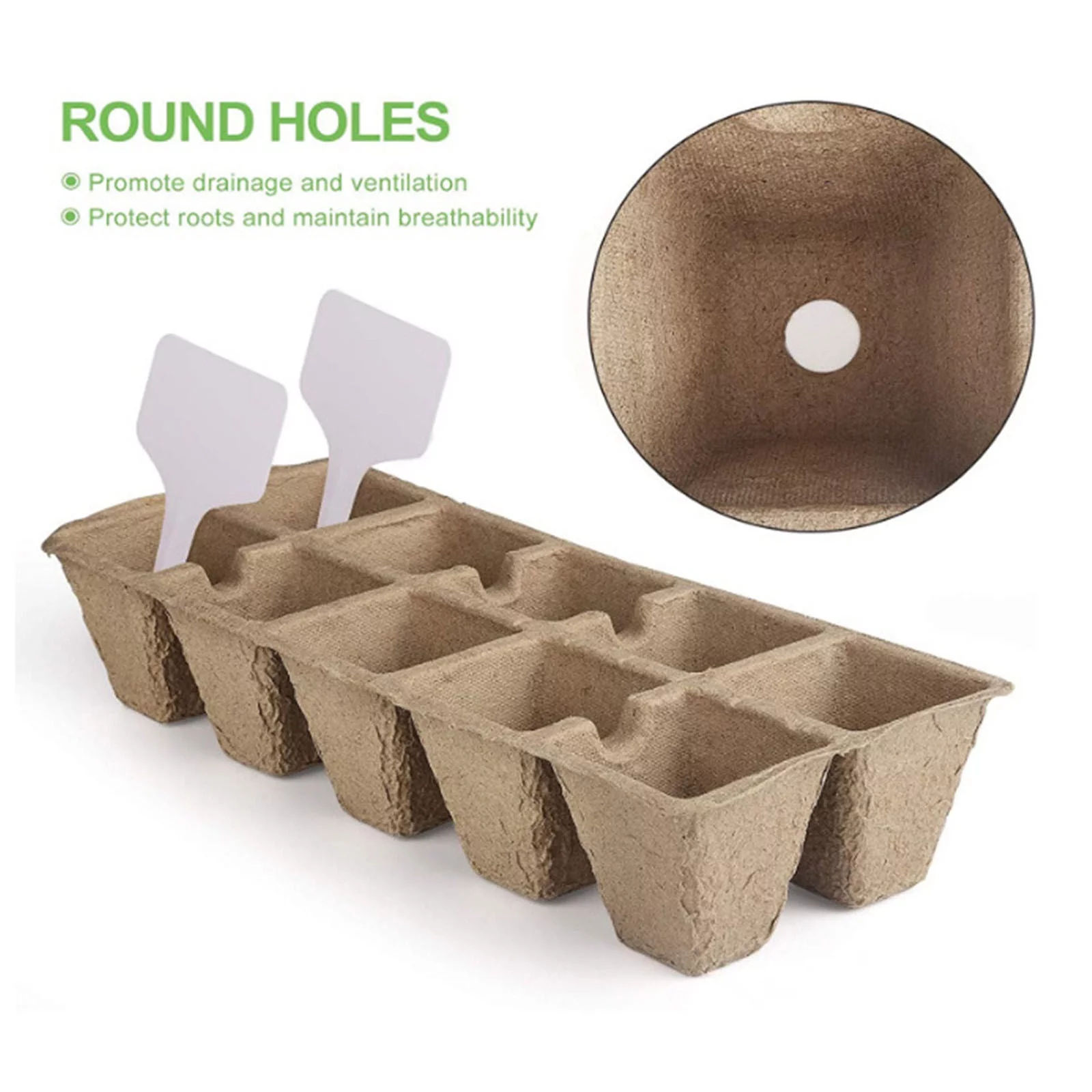 Fridja Gardening And Planting 10-hole Paper Tray Seedling Cup Plant Label 12PCS Set