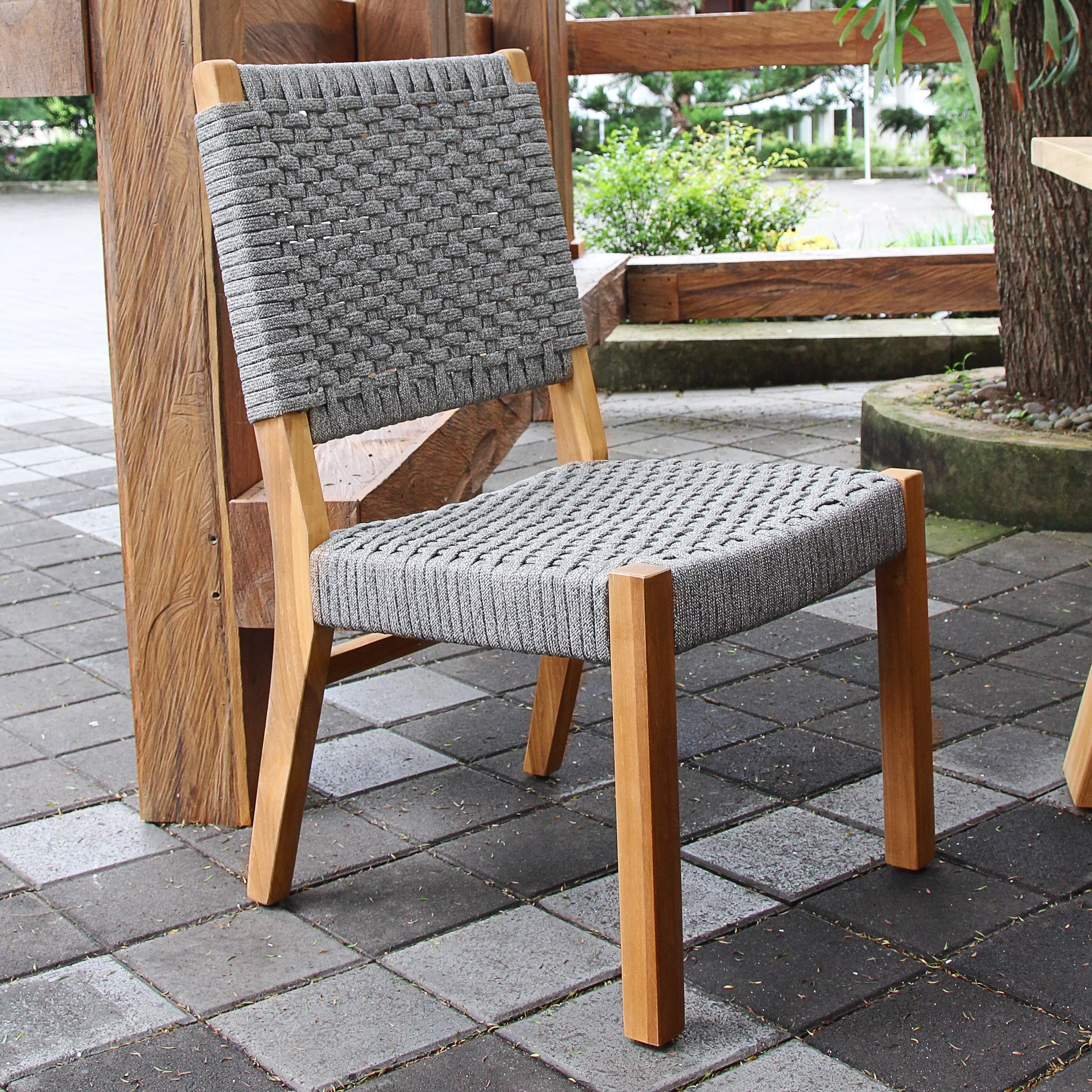 Cambridge Casual  Zephyr 2-piece Teak Patio Dining Chair Plantation Teak/Tan Woven Polyrope
