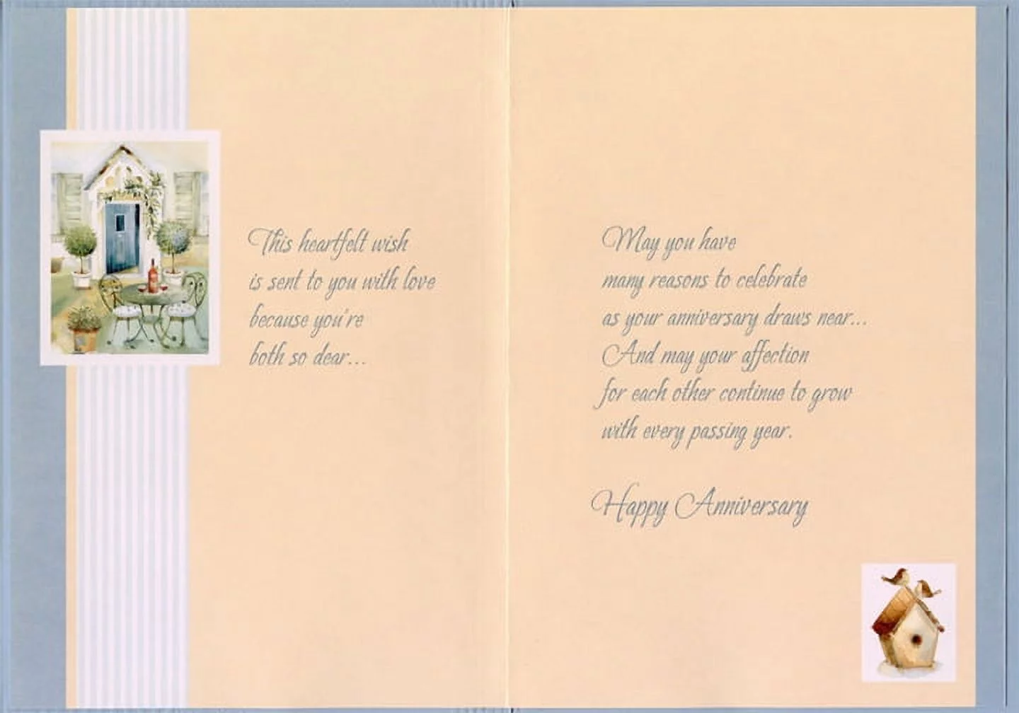 Designer Greetings Table and Chairs Outside Open Blue Door Wedding Anniversary Congratulations Card for Granddaughter and Husband