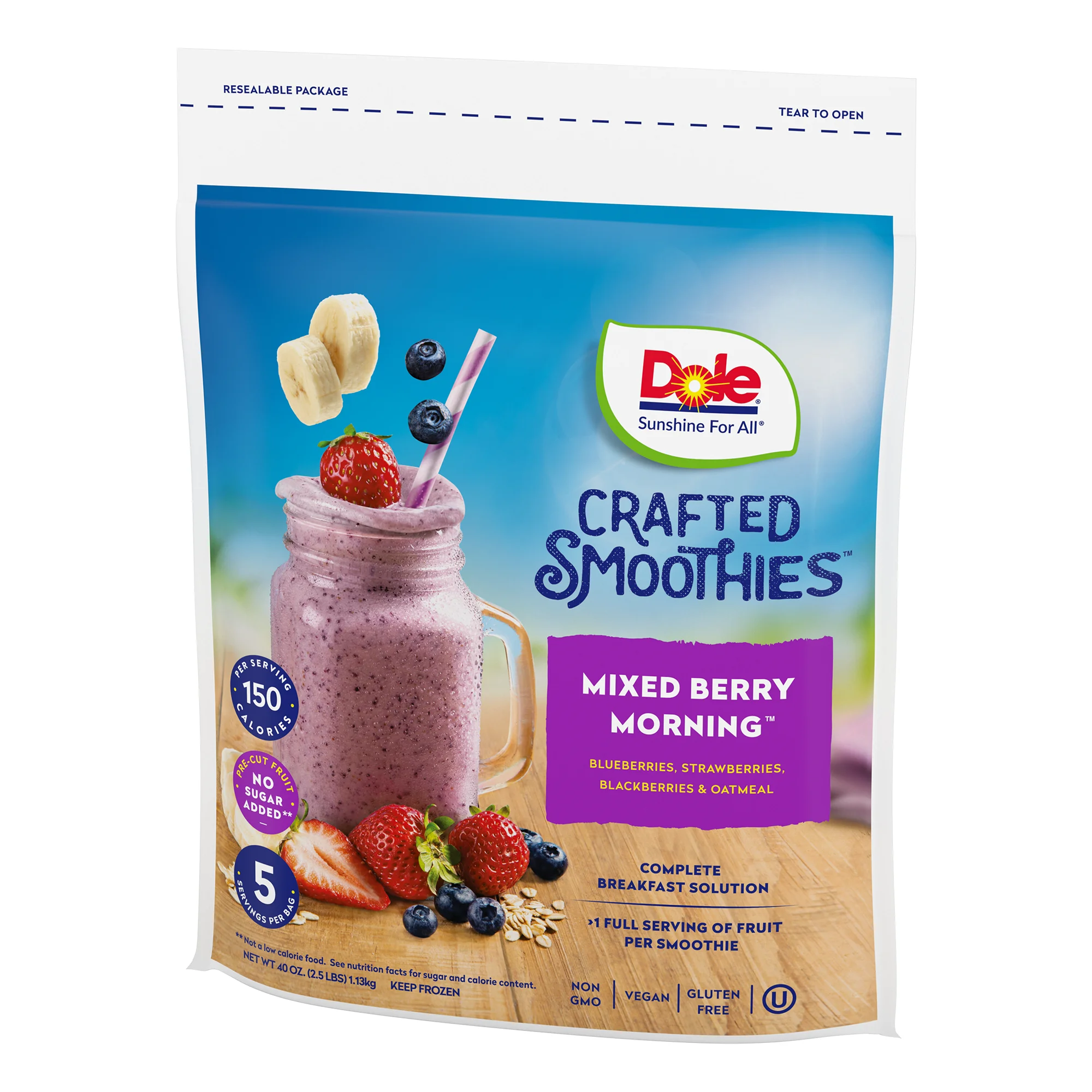 Dole Crafted Smoothie Blends Frozen Mixed Berry Oatmeal Blend, 40 oz