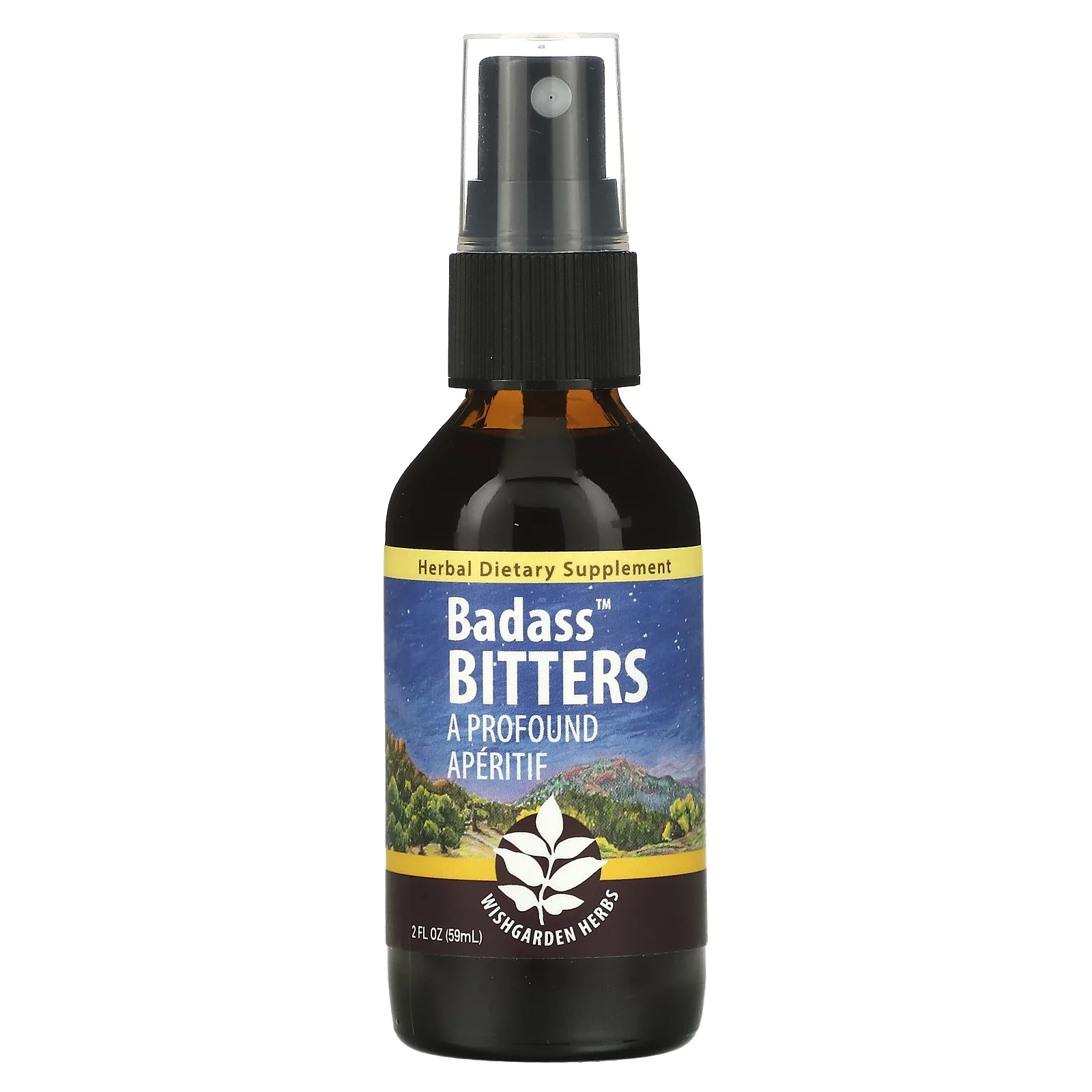 WishGarden Herbs Badass Bitters, A Profound Aperitif, 2 fl oz (59 ml)
