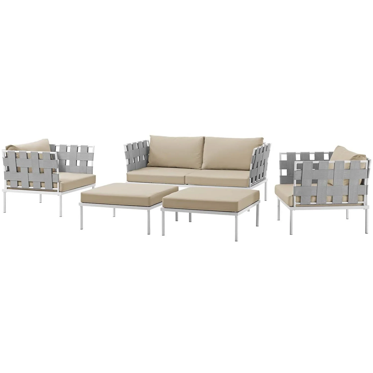Lounge Sectional Sofa Table Set, Beige, Aluminum Metal, Outdoor Patio Balcony Cafe Bistro Garden Hospitality Restaurant, Modern Contemporary HB33094