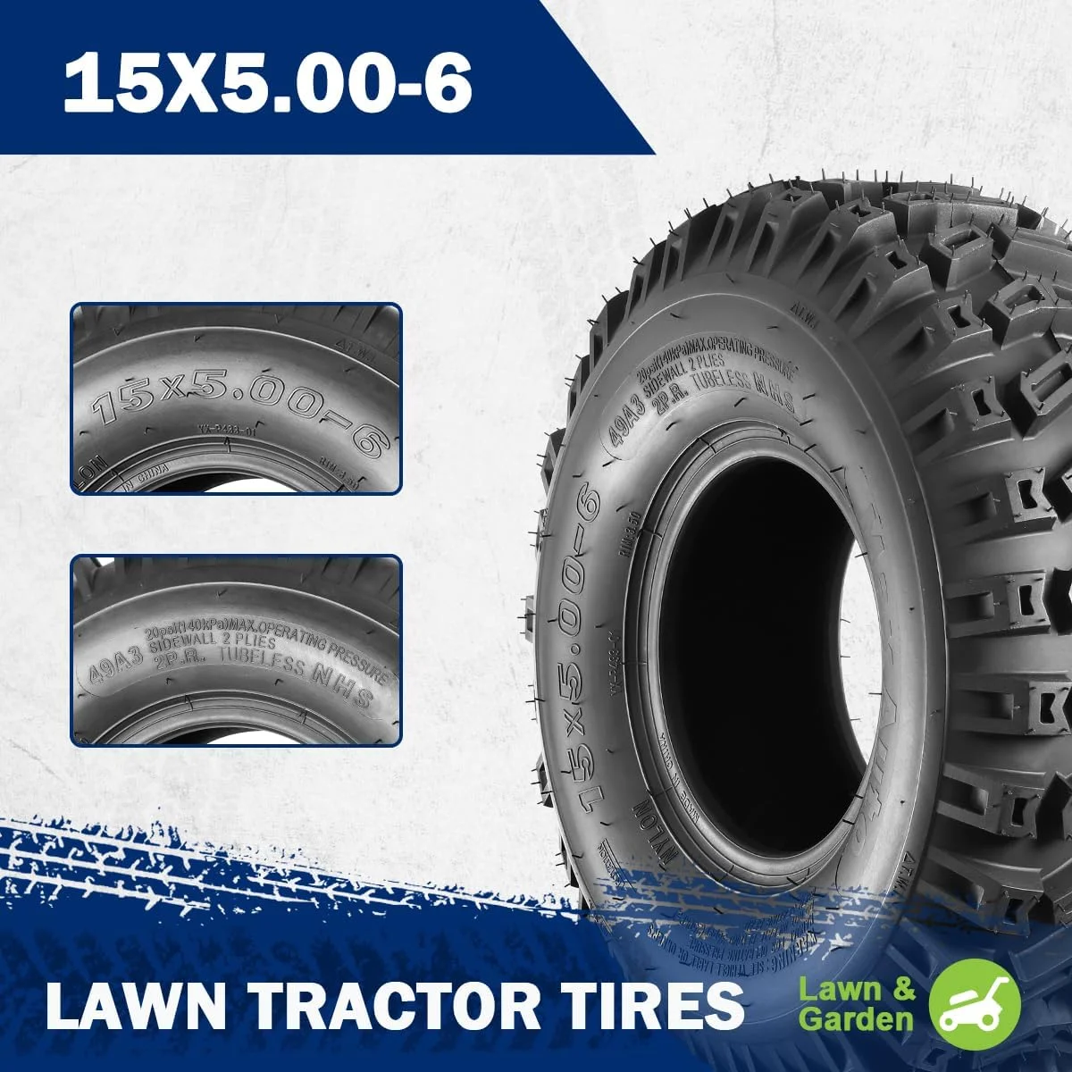 ATV Tires 15x5.00-6 15x5x6 Snow Hog Lawn and Garden Tires Snow Blower Thrower Tire 2PR, Set of 2