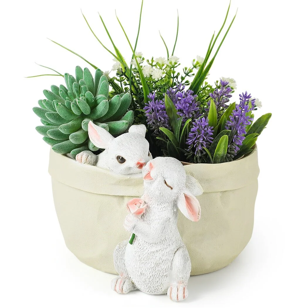 Rabbit Flower Pot, Succulent Planter with a Hole at Bottom, Decorative Resin Painted Bunny Flower Pot, Animal Shaped Cartoon Planter, Large Pen Holder, Home Office Garden Decoration