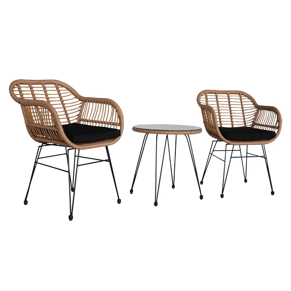 Oshion 3 Pcs Outdoor Garden Bistro Conversation Set Rattan Wicker Patio Flaxen Yellow