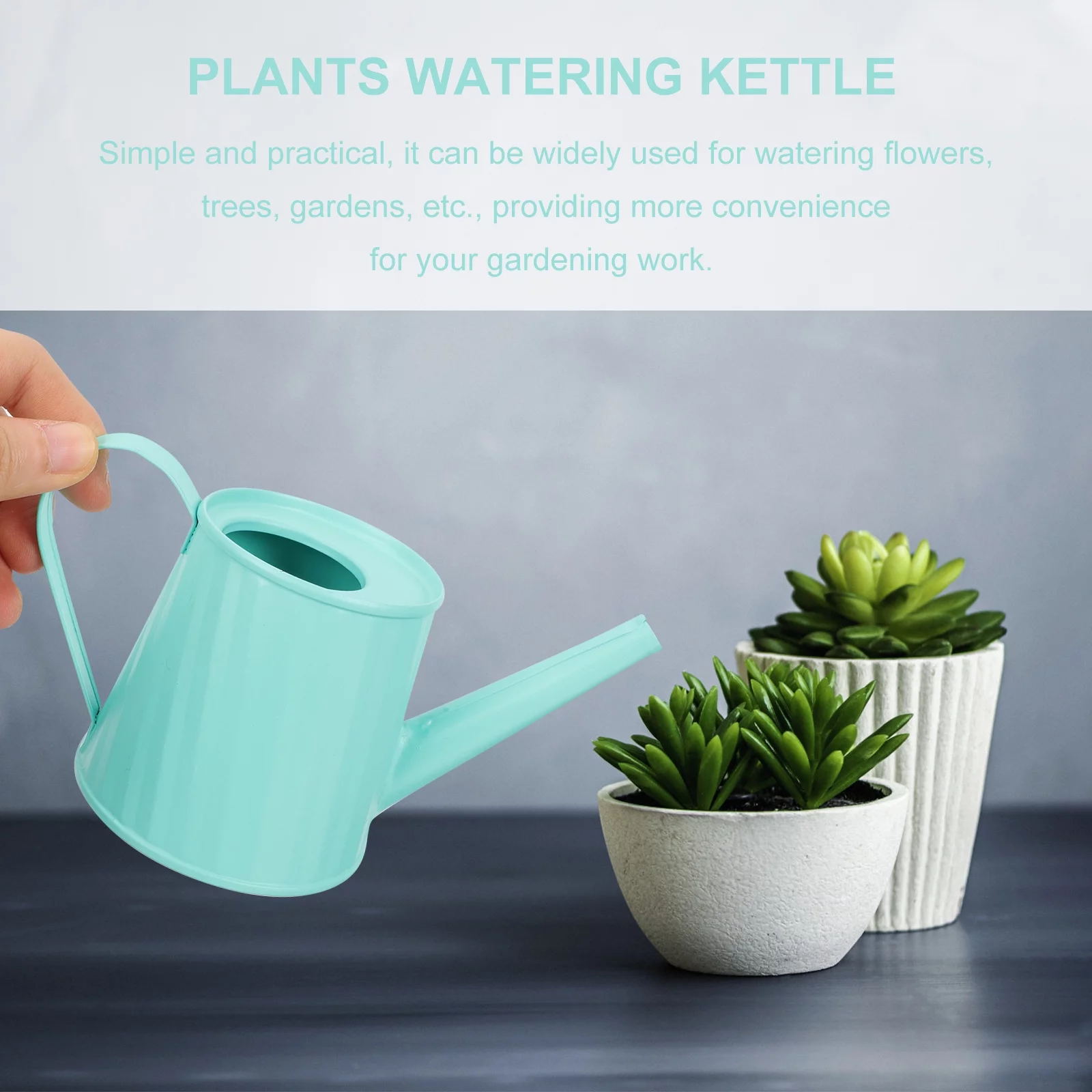 Zonh Kids Green Metal Flower Watering Can - Long Spout Garden Kettle