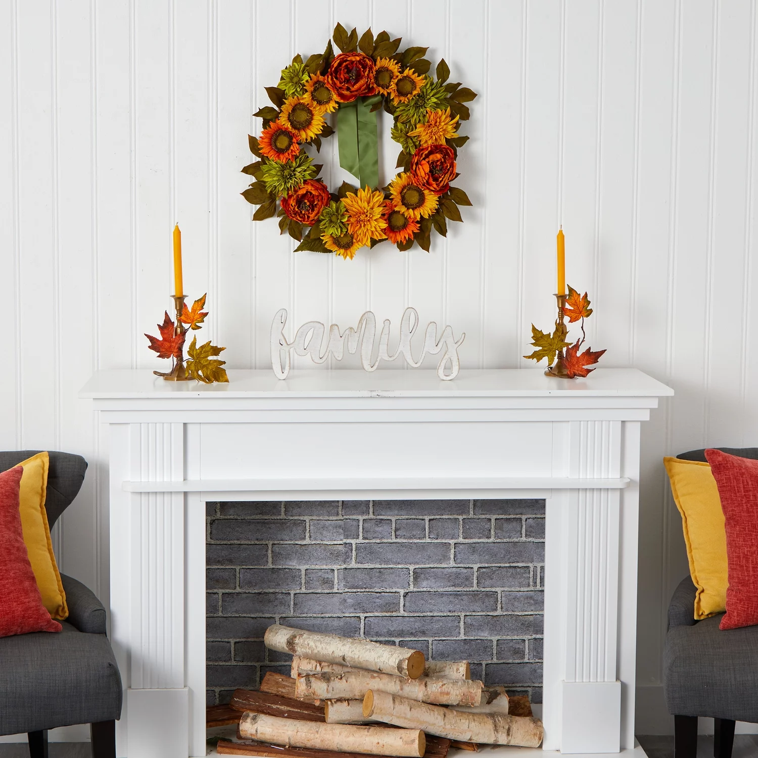 Nearly Natural W1121 24 in. Peony, Dahlia & Sunflower Artificial Wreath