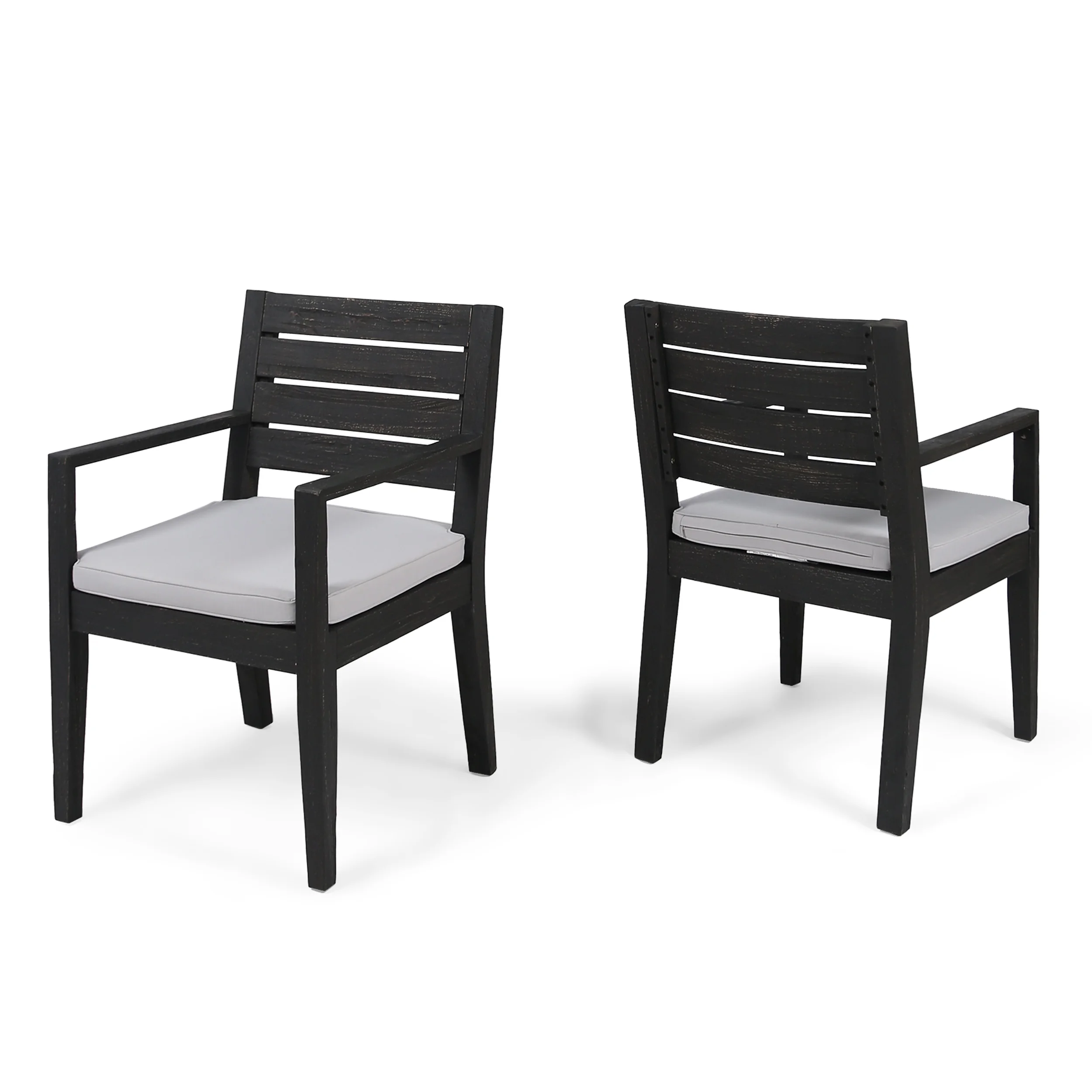 GDF Studio Arely Outdoor Acacia Wood Dining Chairs, Set of 2, Sandblast Dark Gray and Light Gray