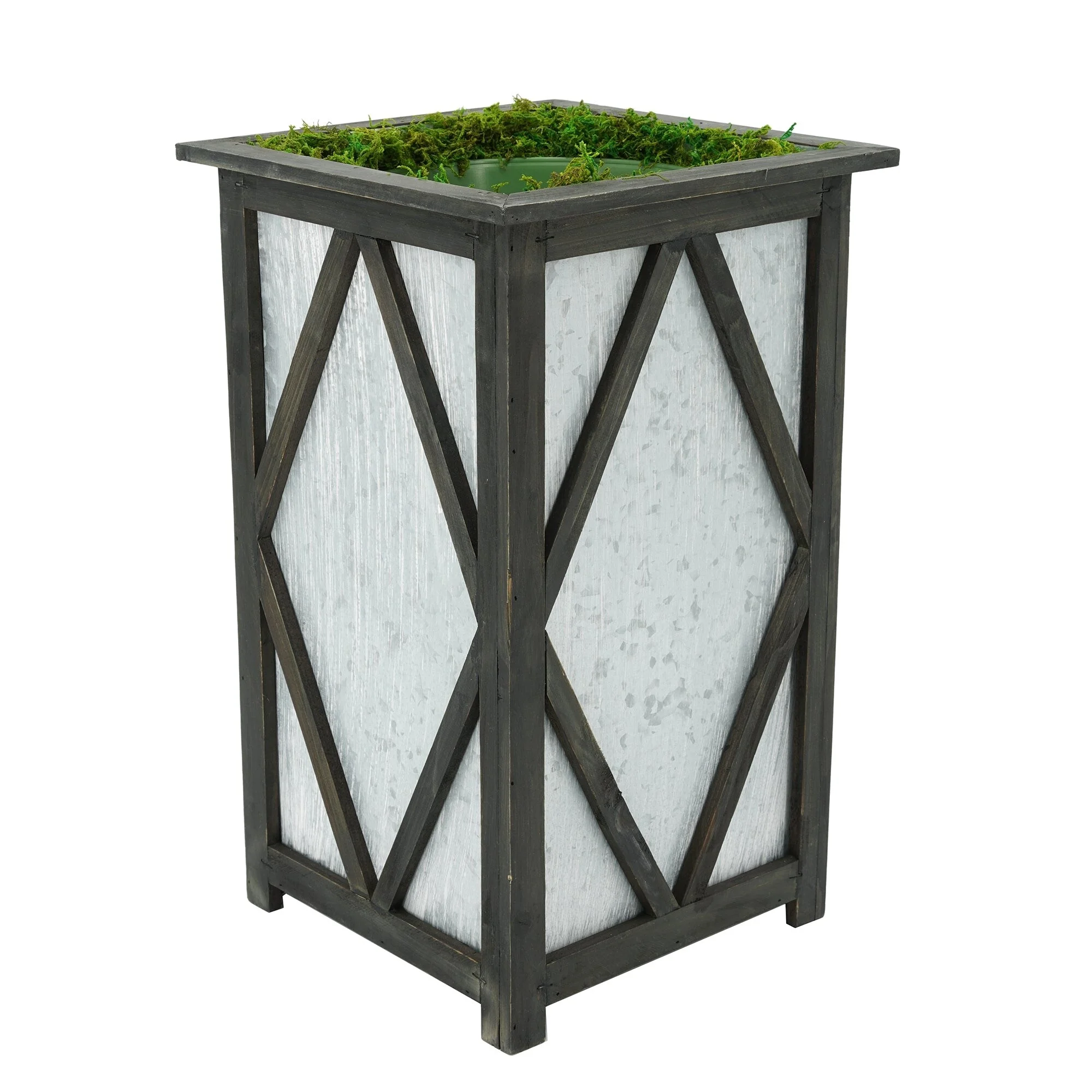 Large Tall Diamond Wood/Metal Planter Pot-in-a-Pot White