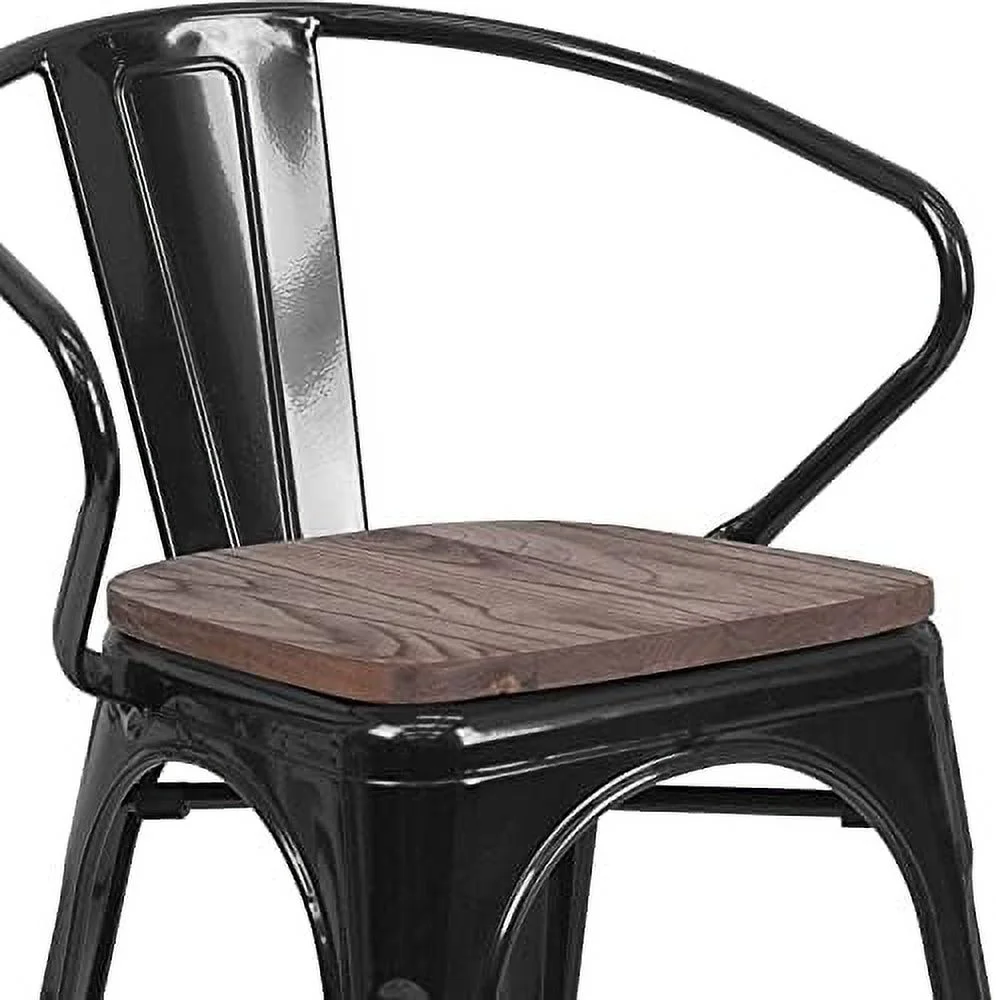 SJOINGB Silver Metal Chair with Wood Seat and Arms