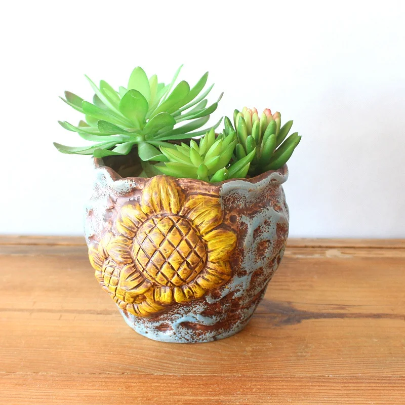 Hand-painted Ceramic Succulent Planter - Vintage Tree Stump Flower Pot for Succulents