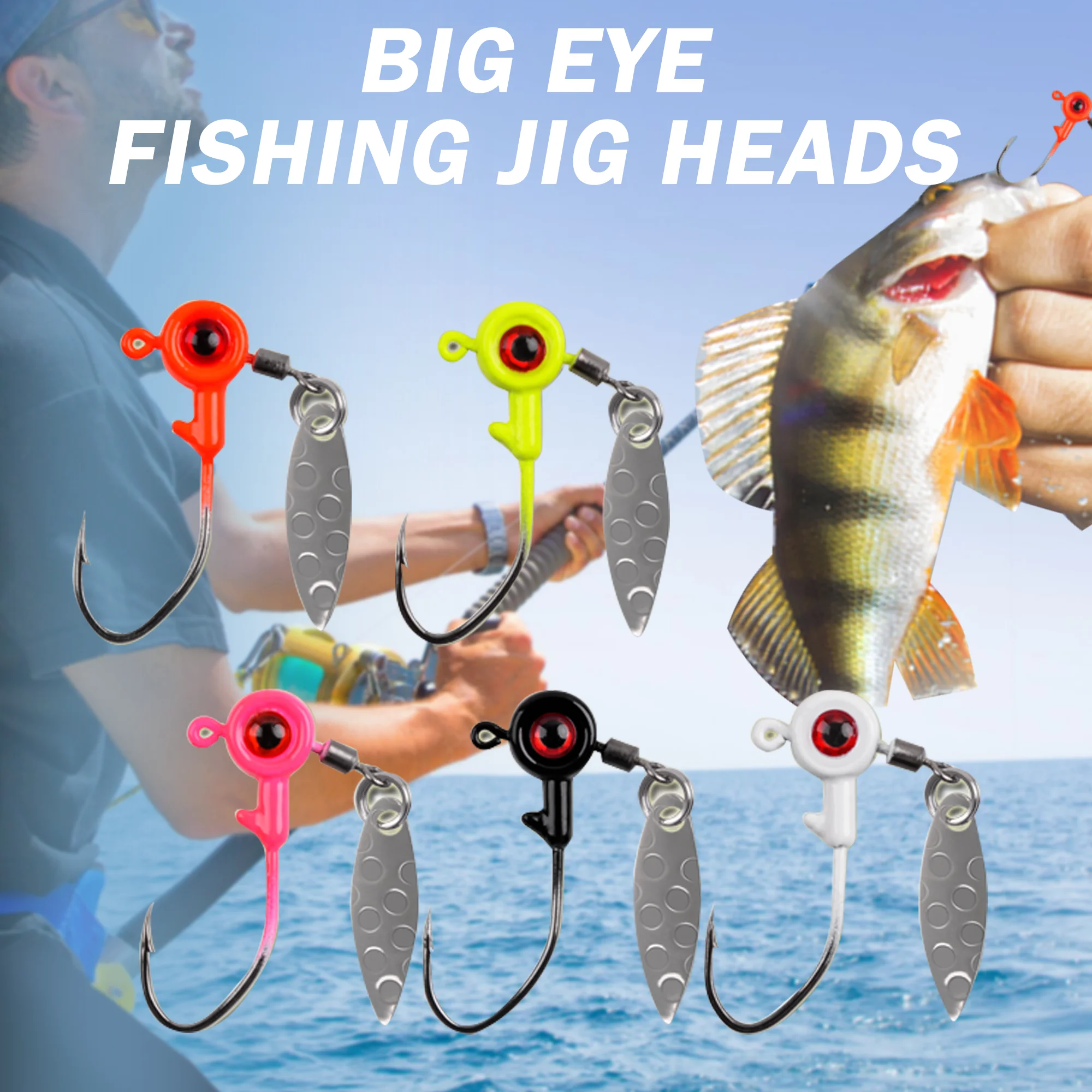 Crappie Fishing Jig Heads Kit,25pcs Underspin Lures Jig Head with Spin Blade Eye Ball Painted Jigs Hooks