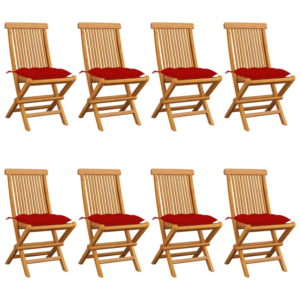 Suzicca Patio Chairs with Red Cushions 8 pcs Solid Teak Wood