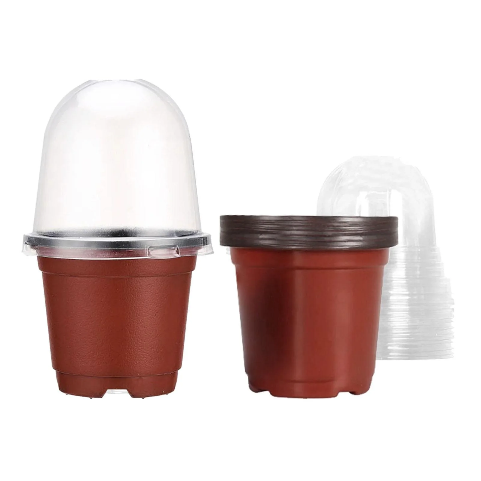 koolsoo 10 Pieces Clear Nursery Pot with Humidity Lids Planting Cups Reusable with Drain Holes for Mini Landscape Plants Accessories Red Pots