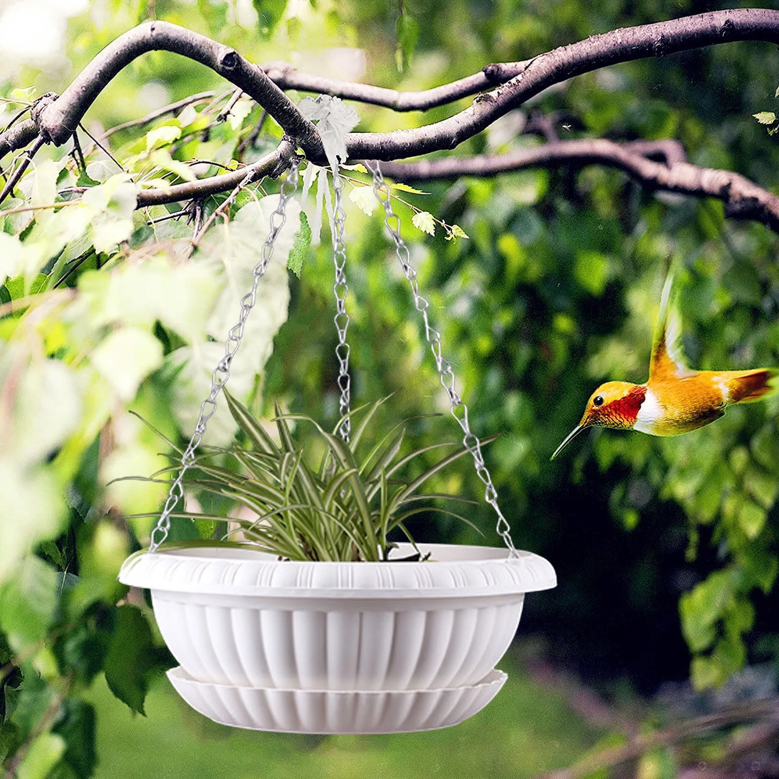 Jierger White Hanging Planter Basket 11 Inch Indoor Outdoor Flower Pots,Plant Containers with Drainage Hole Plant Pot for Hanging Plants