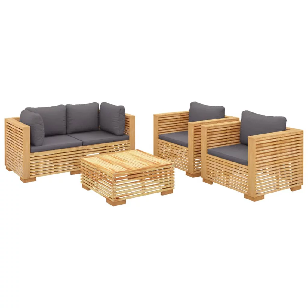 Anself 5 Piece Patio Set with Cushions Solid Wood Teak