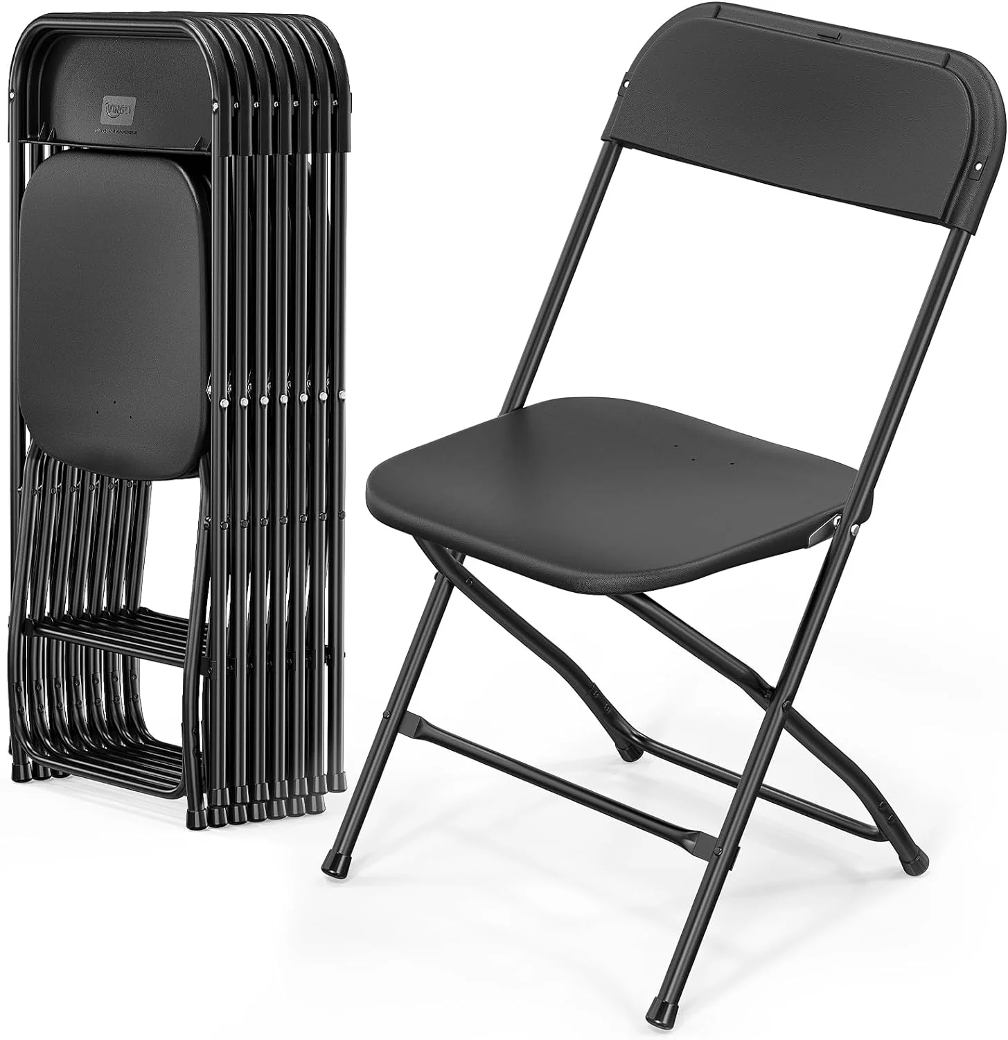 8 Pack Black Plastic Folding Chair, Indoor Outdoor Portable Commercial Seat with Steel Frame 350lb. Capacity for Events Office Wedding Party Picnic Kitchen Dining