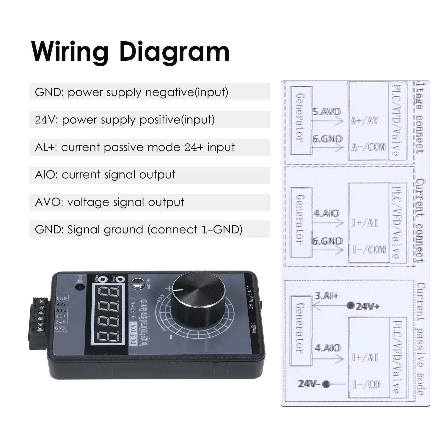 Portable Current Voltage Signal Generator Programmable Analog Signal Simulator Calibrator with Rechargeable Battery for Simulating DC -10~10V and 0~22mA Signals PLC Inputs