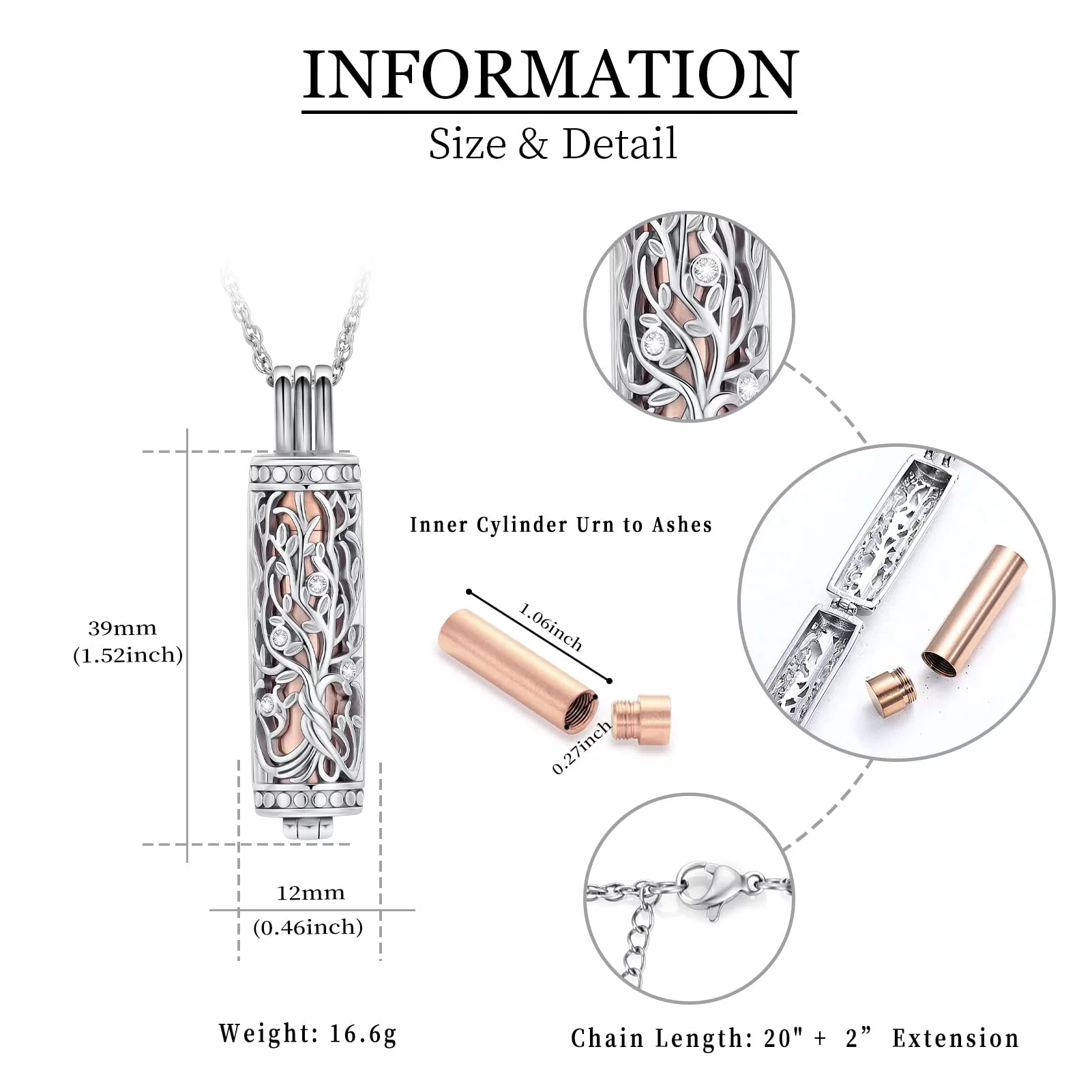 Cremation Jewelry for Ashes Tree of Life Urn Necklace Cylinder Vial Urn Necklace for Men Women Keepsake Ashes Necklace Memory Pendent Ashes Holder