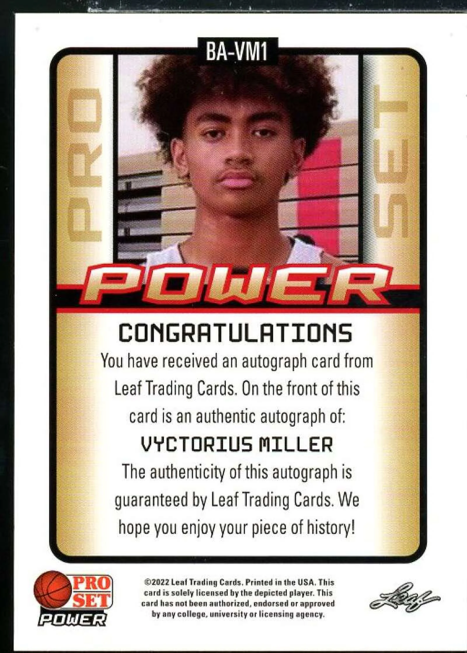 Vyctorius Miller Rookie Card 2021-22 Leaf Pro Set Power Black #BAVM1