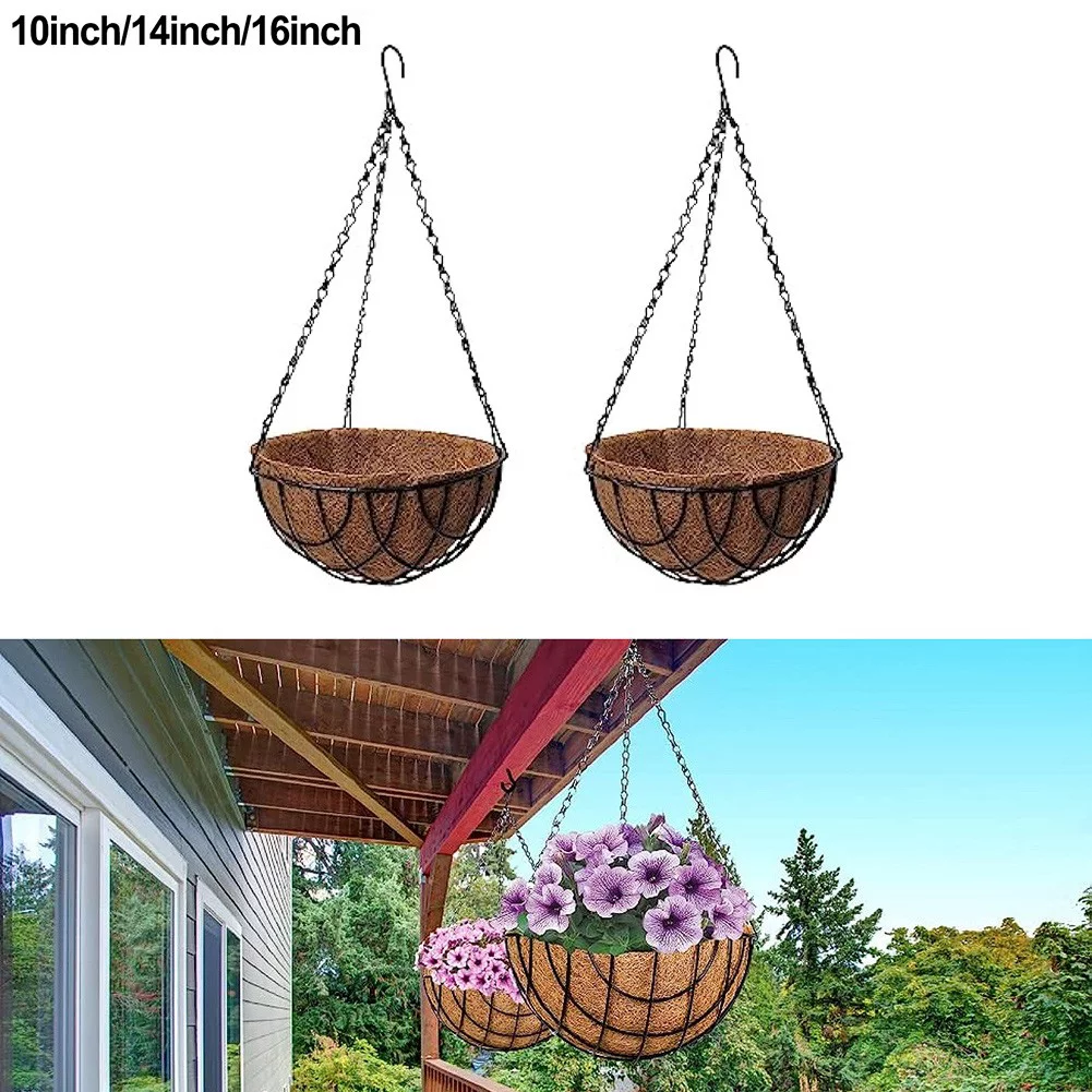 Metal Hanging Baskets with Coco Coir Liner Hanger Holder Plant Flower Pot