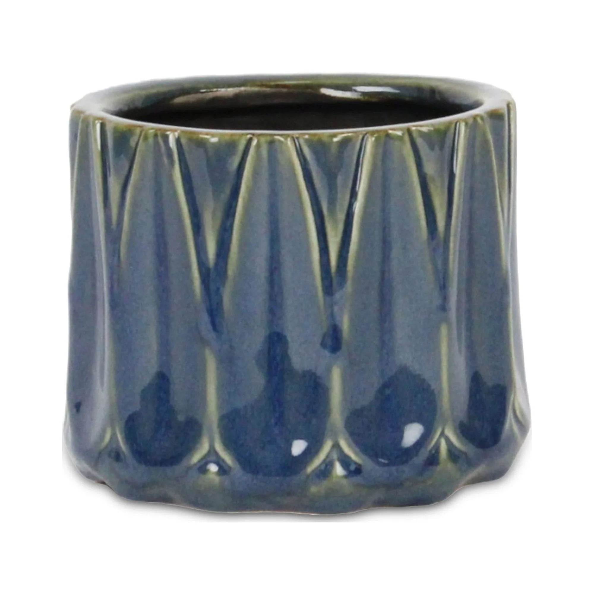Tasselea Geometric Themed Round Ceramic Pot- Small - Blue