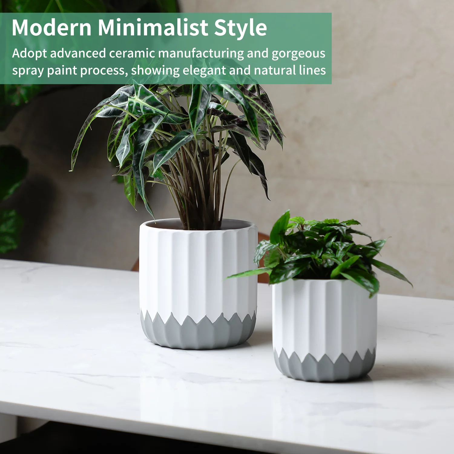 Mozing 2 Pack Ceramic Plant Pots Indoor - Set 4.8 + 6 inch Planter Pot with Drainage Hole (Gray)