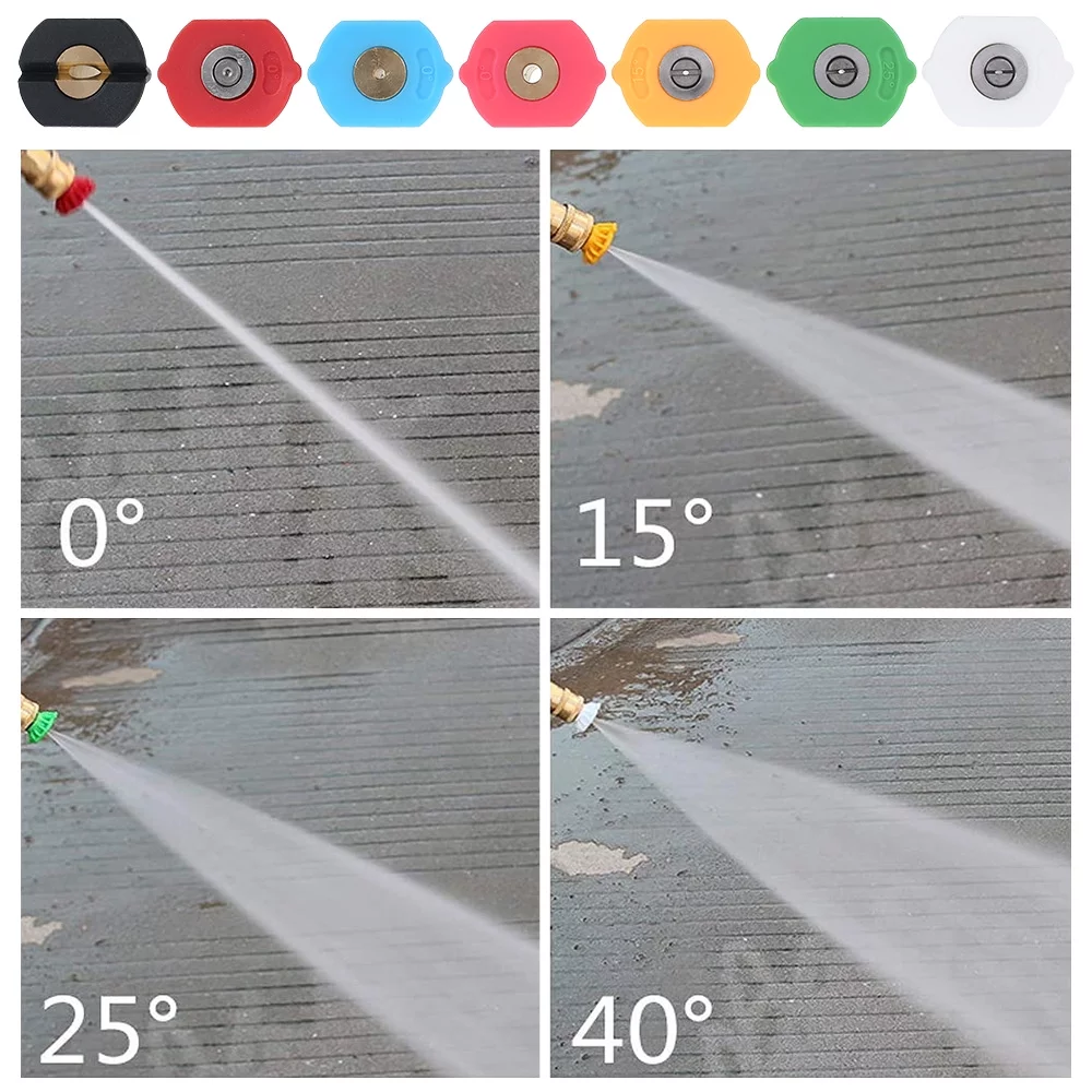 Willstar 7-Pack High Pressure Washer Spray Nozzle Tips 1/4 inch Multiple Degrees Nozzle Tips(0,15,25,40,65 Degrees,Soap,rinse)