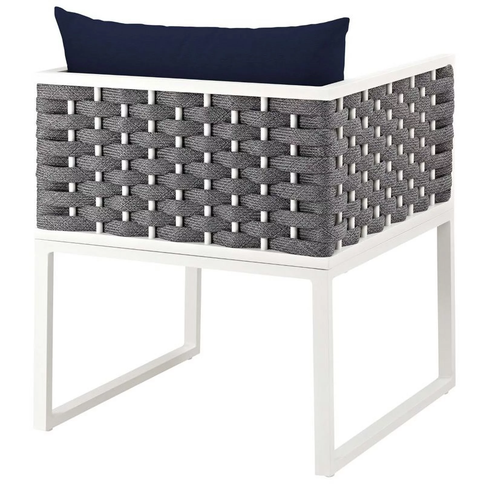 Pemberly Row  Aluminum Patio Dining Armchair in White and Navy