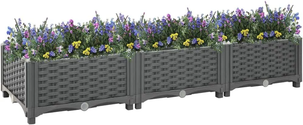 Garden Raised Beds | Plastic Patio Planters for Flowers Plants Vegetables Herbs | Outdoor Raised Planter Boxes for Backyard Yard Deck Balcony | Dark Gray Polypropylene 47.2