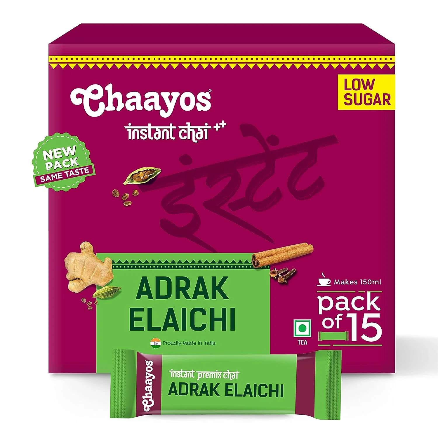 Chaayos Instant Adrak Elaichi Premix – 15 Sachets, 180g