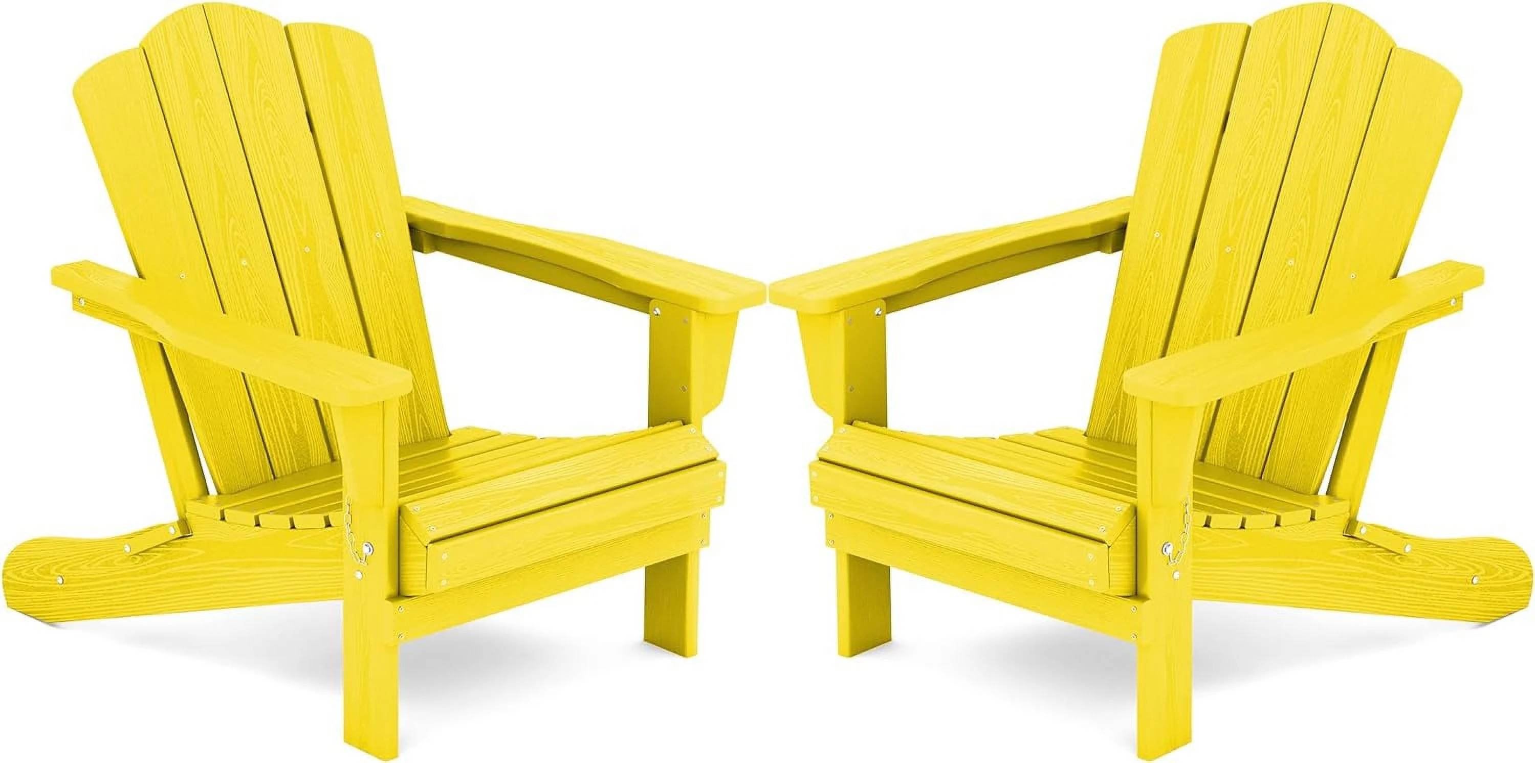 KINGYES Folding Adirondack Chair Set of 2, HDPE All-Weather Folding Adirondack Chair, Yellow