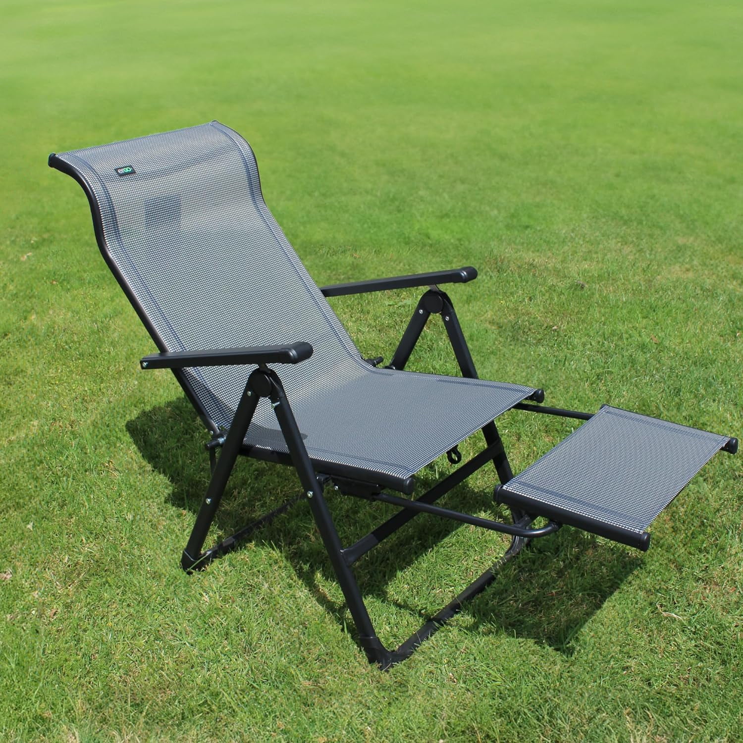 OUWI Ergo+ Outdoor Steel Folding Patio Chair with Adjustable Recliner and Foot Rest, Gray