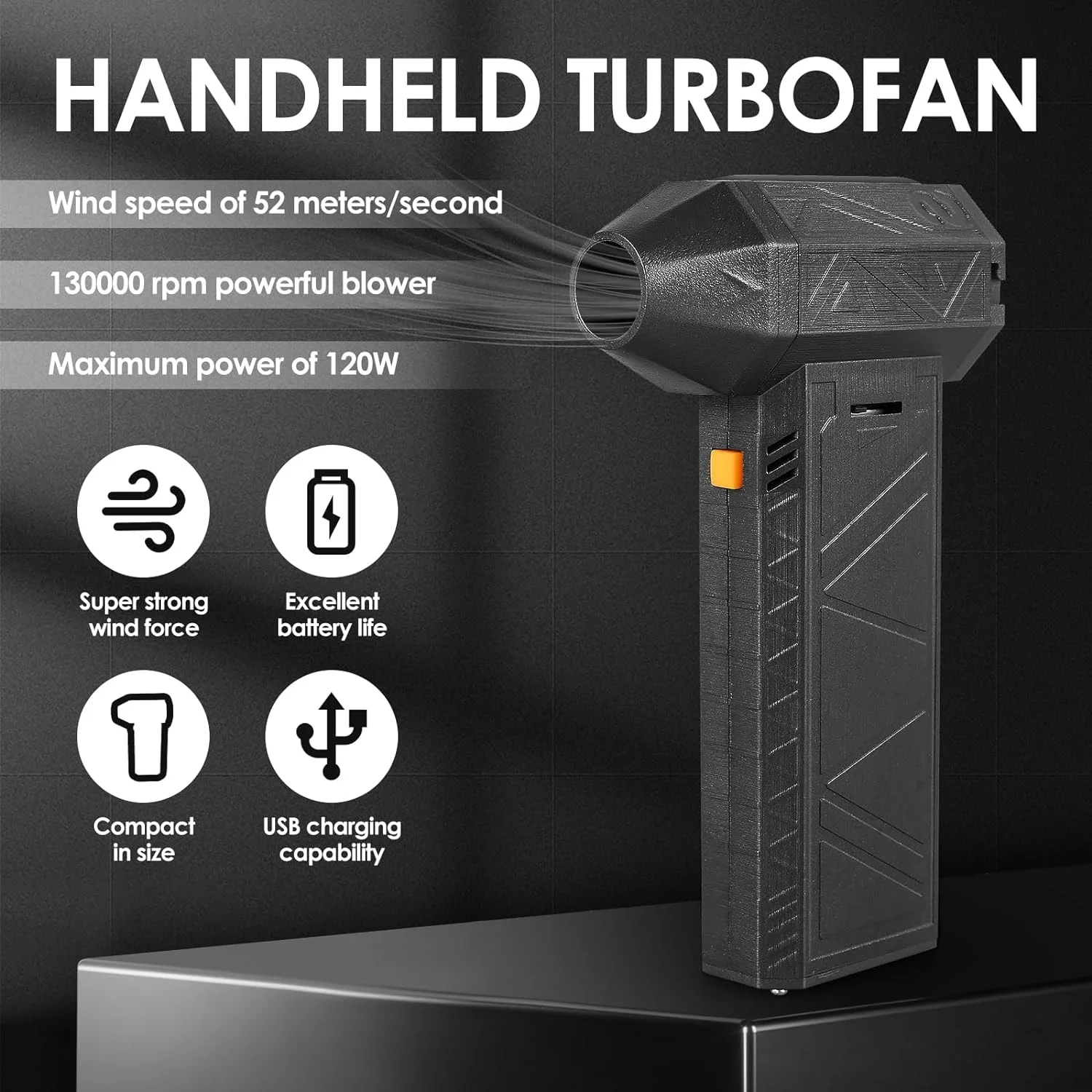 Jet Dry Mini Blower, 130000 RPM Portable Mini Jet Blower, Super Jet Fan Adjustable Speeds and Rechargeable, Cordless Jet Blower Car Dryer with 8000mAh Battery, and Type-C Fast Charging (Standard kit)