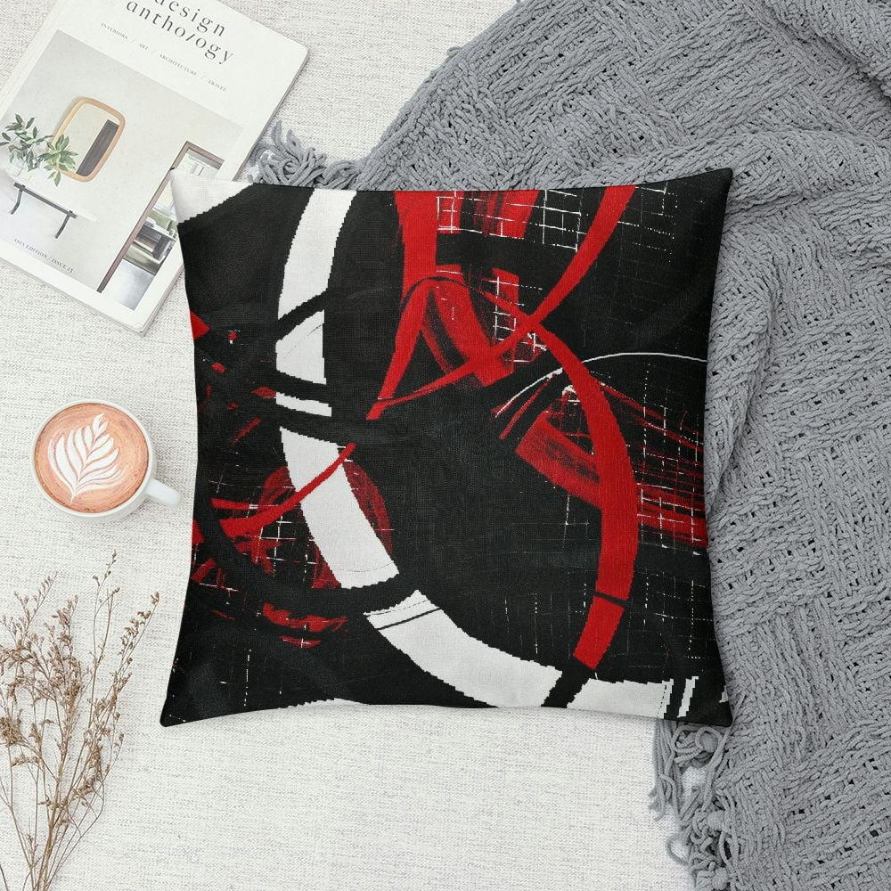 Ollo0ord Cushion Case Black Red and White Pillow Cover for Outdoors Chair Home Bed Sofa Couch Office Modern Rings Pattern Cushion Cover for Teens Adult Boys Girls, White