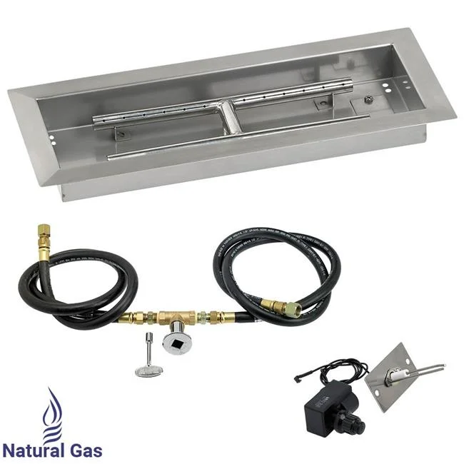 18 x 6 in. Rectangular Stainless Steel Drop-In Firepit Pan with Spark Ignition Kit - Natural Gas