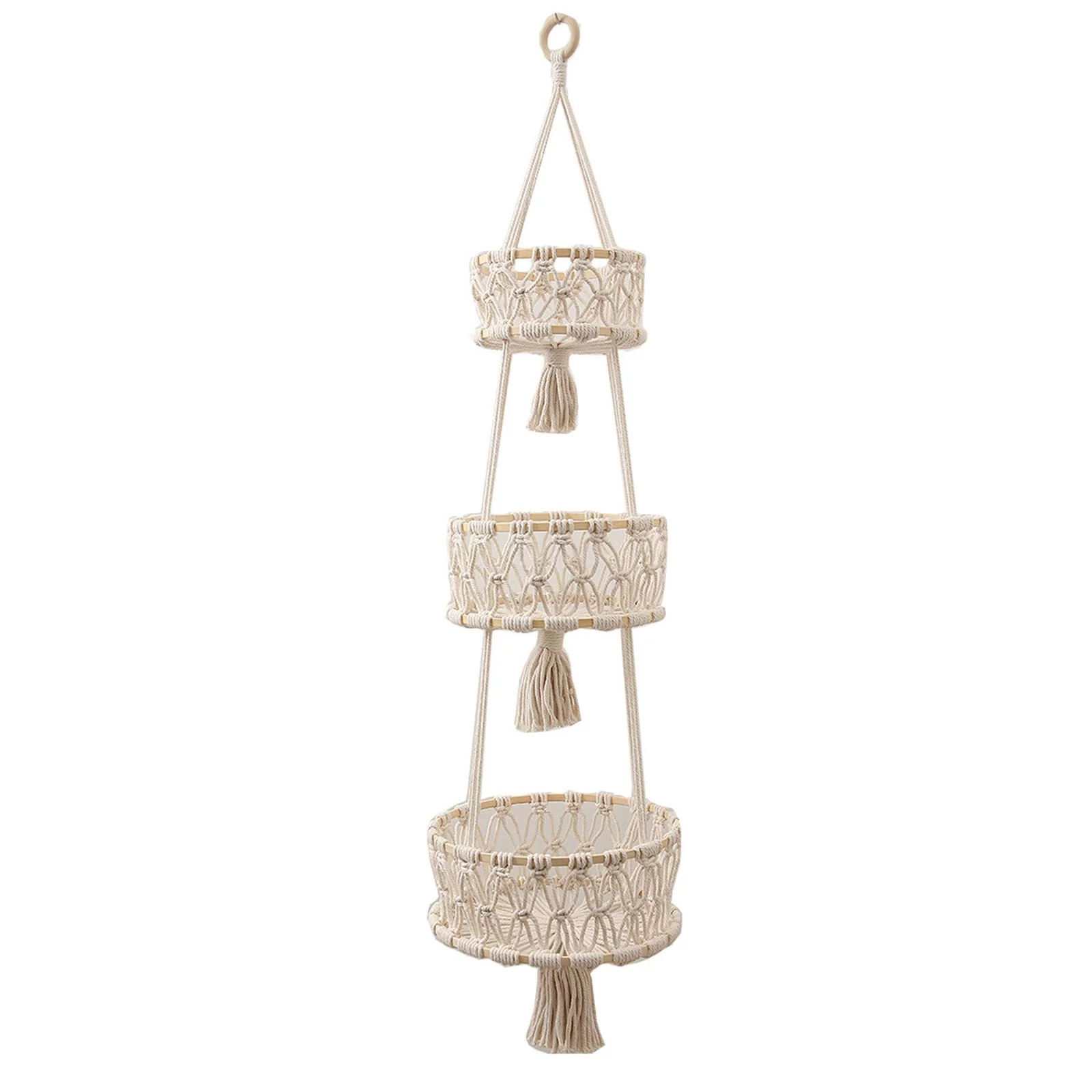 Macrame Hanging Basket, Fruit Hanger Hanger Fruit Basket Pot - Wite 3 Tiers