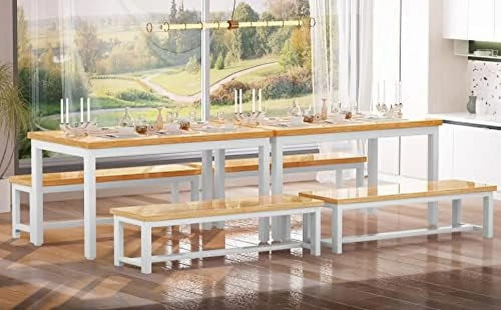 HBBOOMLIFE Dining Table Set with Two   Kitchen Table Set for 4-6 Persons  Kitchen Table of 47.2 x 28.7 x 28.7 Inches  Bench of 41.3 x 11.8 x 17.7 Inches Each  Black