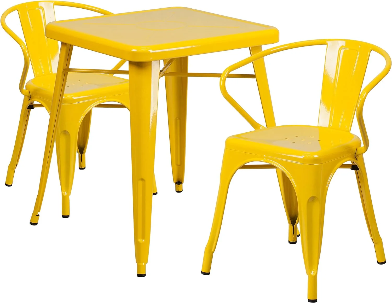 Square Yellow Metal Indoor-Outdoor Table Set-2 Arm Chairs
