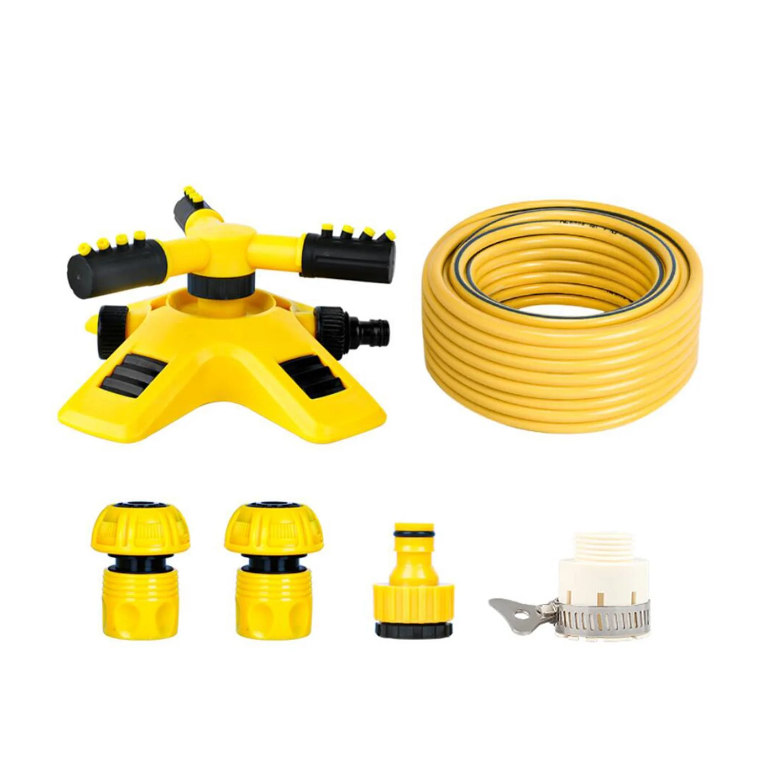 koolsoo Automatic Garden Sprinkler with 10M Hose for Field, Lawn, Flower Bed, Greenhouse 3 Arms Large Area Coverage Irrigation System DN20 Quick Connect