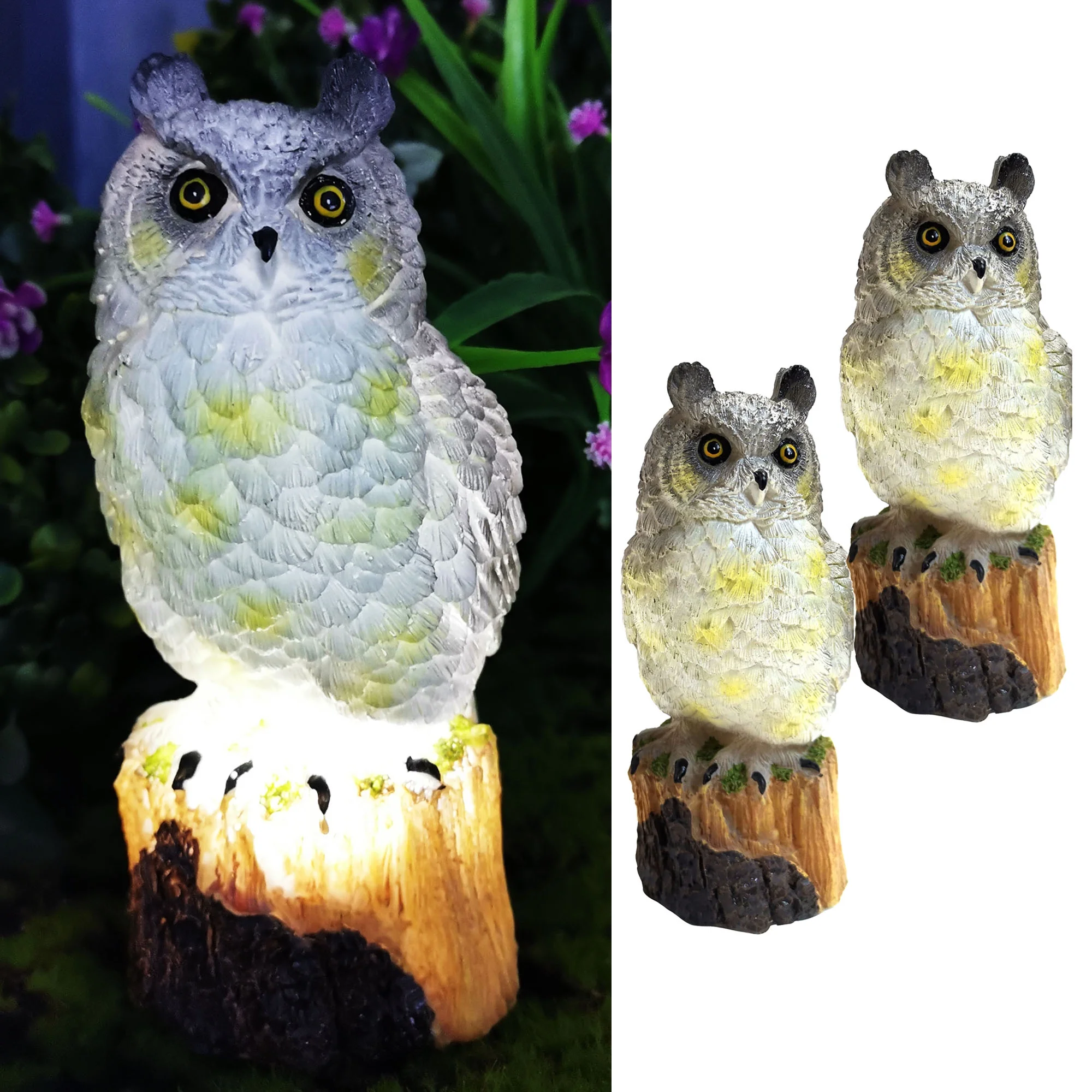 Solar Owl Garden Statue Light, 2 Pack Resin Owl Figurine LED Lights for Outdoor Yard Pathway Patio Lawn Gifts Weather Resistant