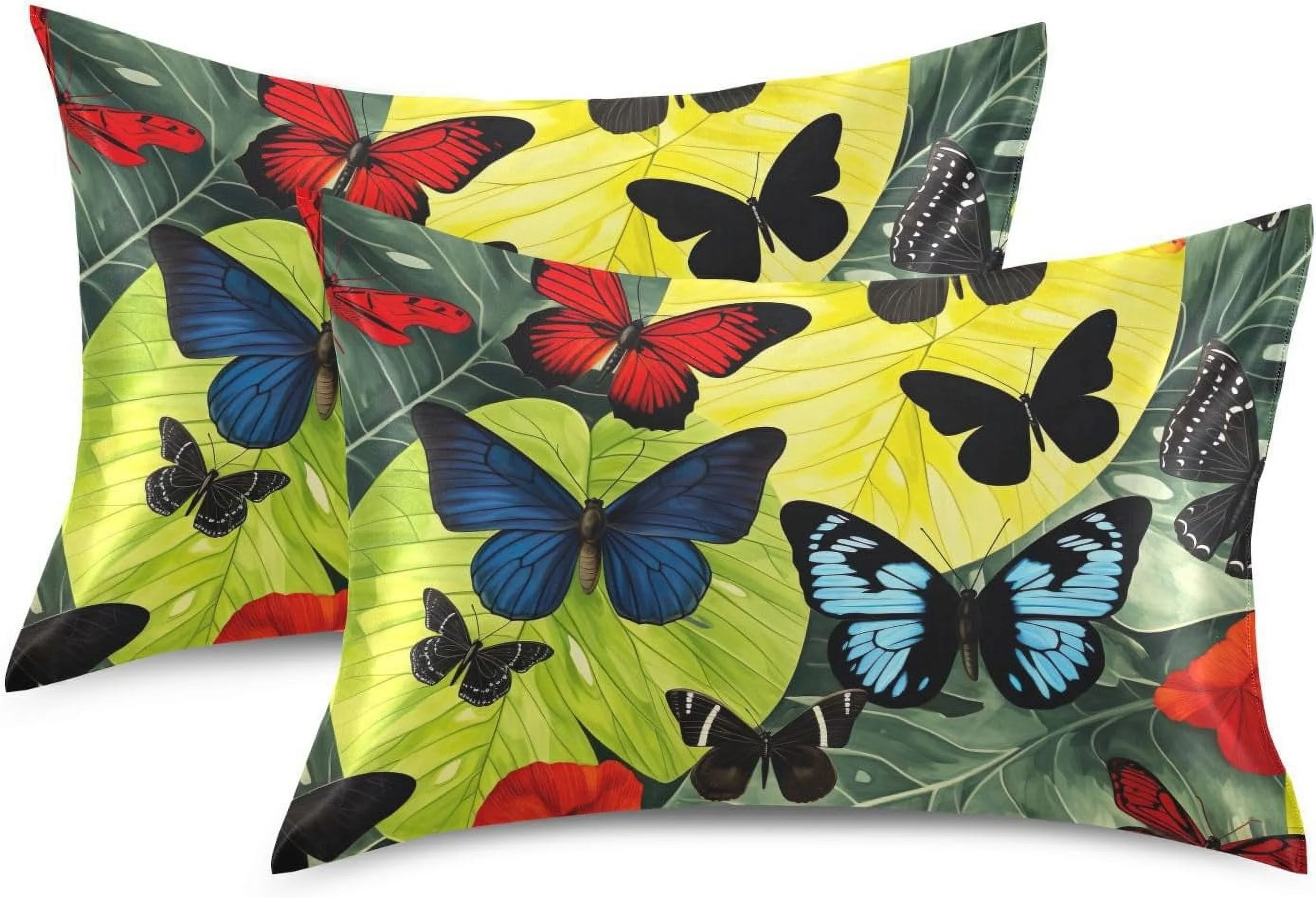 GZHJMY Satin Pillowcase for Hair and Skin, Butterfly Palm Cooling Pillow Case with Envelope Closure Soft Breathable Silk Satin Pillow Cover for Sleeping Queen Size 30x20 in Home Decor