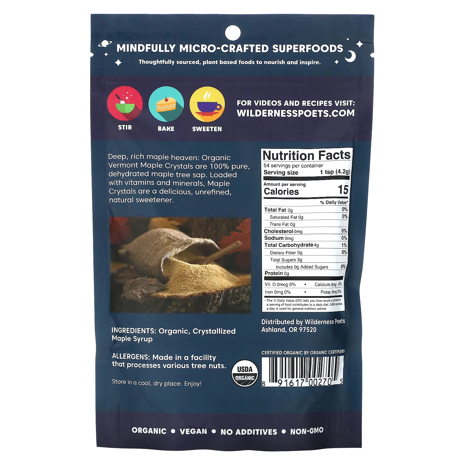 Wilderness Poets Organic Vermont Maple Crystals, 8 oz (226 g)